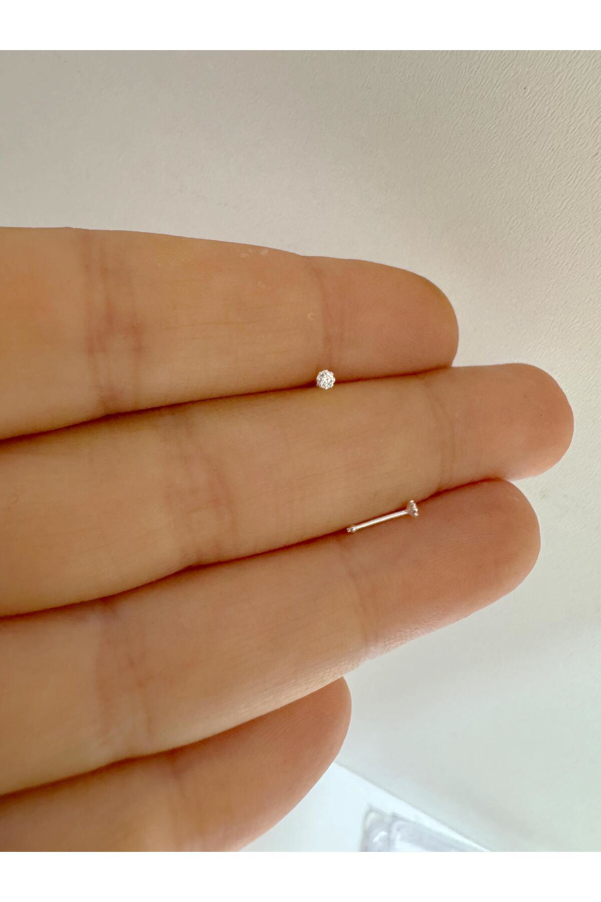 Arescollection 925 Ayar Gümüş 2 Mm ( Mini Boy)Tek Taş (Zirkon) Klasik Hizma