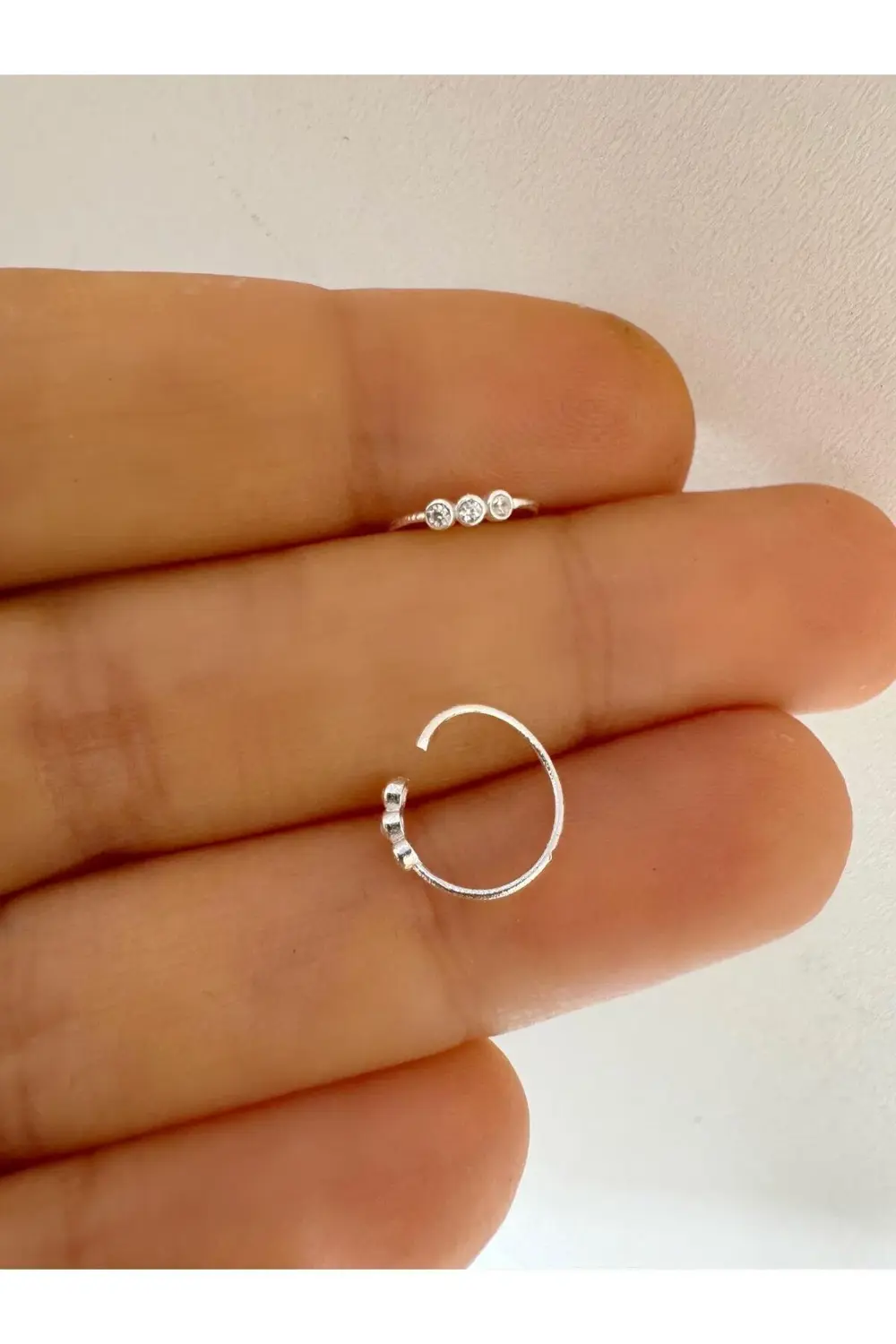 Arescollection 925 Ayar Gümüş  3Lü Yuvarlak Zirkon Taşli Halka Hizma