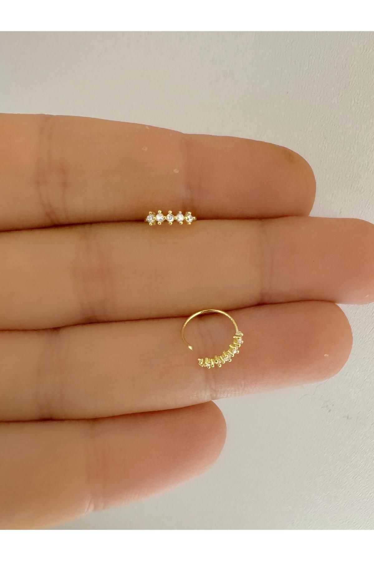 Arescollection 925 Ayar Gümüş Zirkon 5  Taşli  Zarif Halka  Hizma