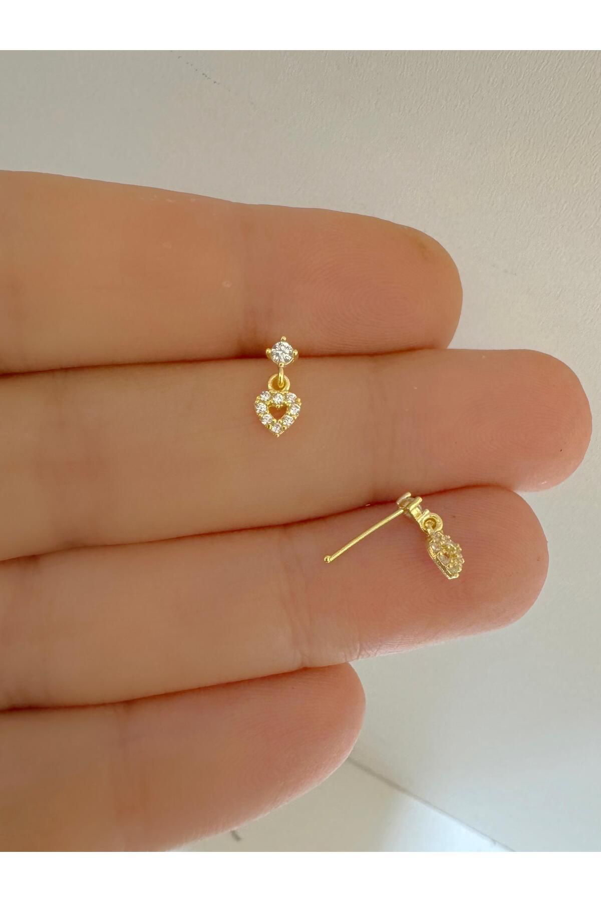 Arescollection 925 Ayar Gümüş Zirkon Taşli Sallantili Kalpli  Hizma