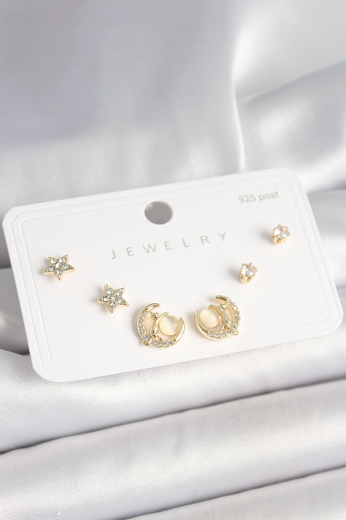 925 Ayar Gümüş Çivi Zirkon Taşlı Hilal Yıldız Model Kadın Küpe Se