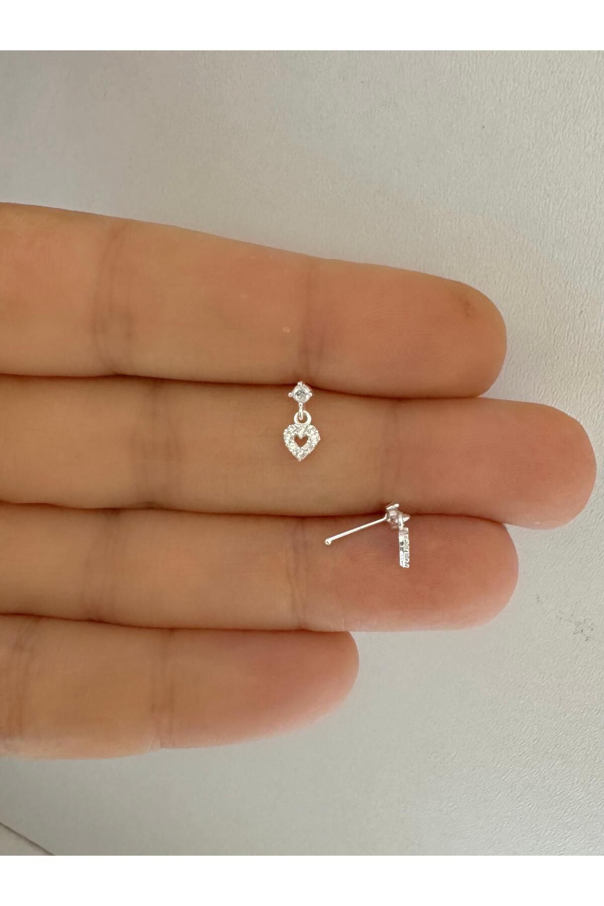 Arescollection 925 Ayar Gümüş Zirkon Taşli Sallantili Kalpli  Hizma