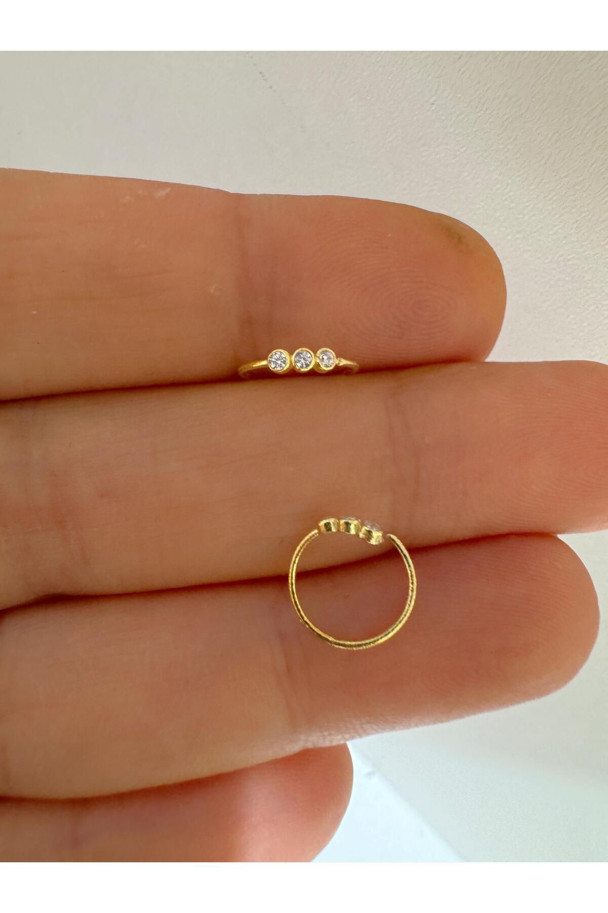 Arescollection 925 Ayar Gümüş  3Lü Yuvarlak Zirkon Taşli Halka Hizma