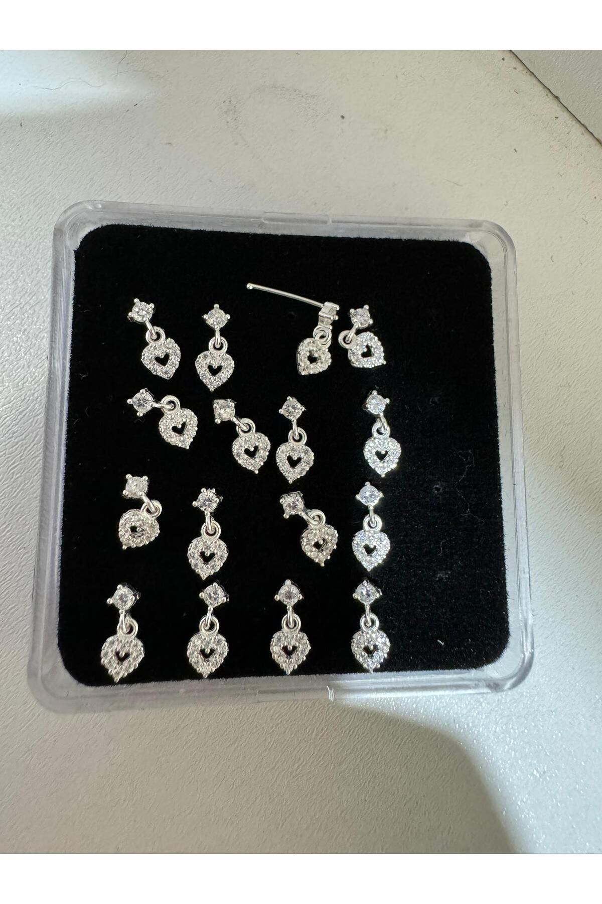 Arescollection 925 Ayar Gümüş Zirkon Taşli Sallantili Kalpli  Hizma