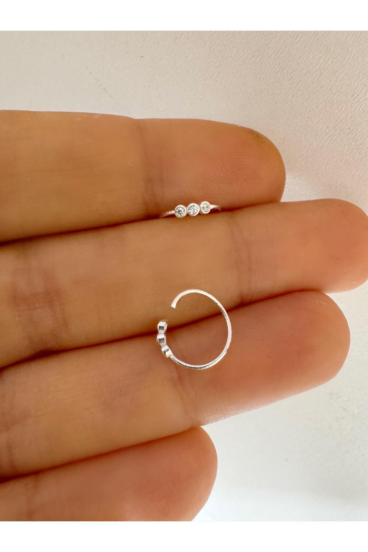 Arescollection 925 Ayar Gümüş  3Lü Yuvarlak Zirkon Taşli Halka Hizma