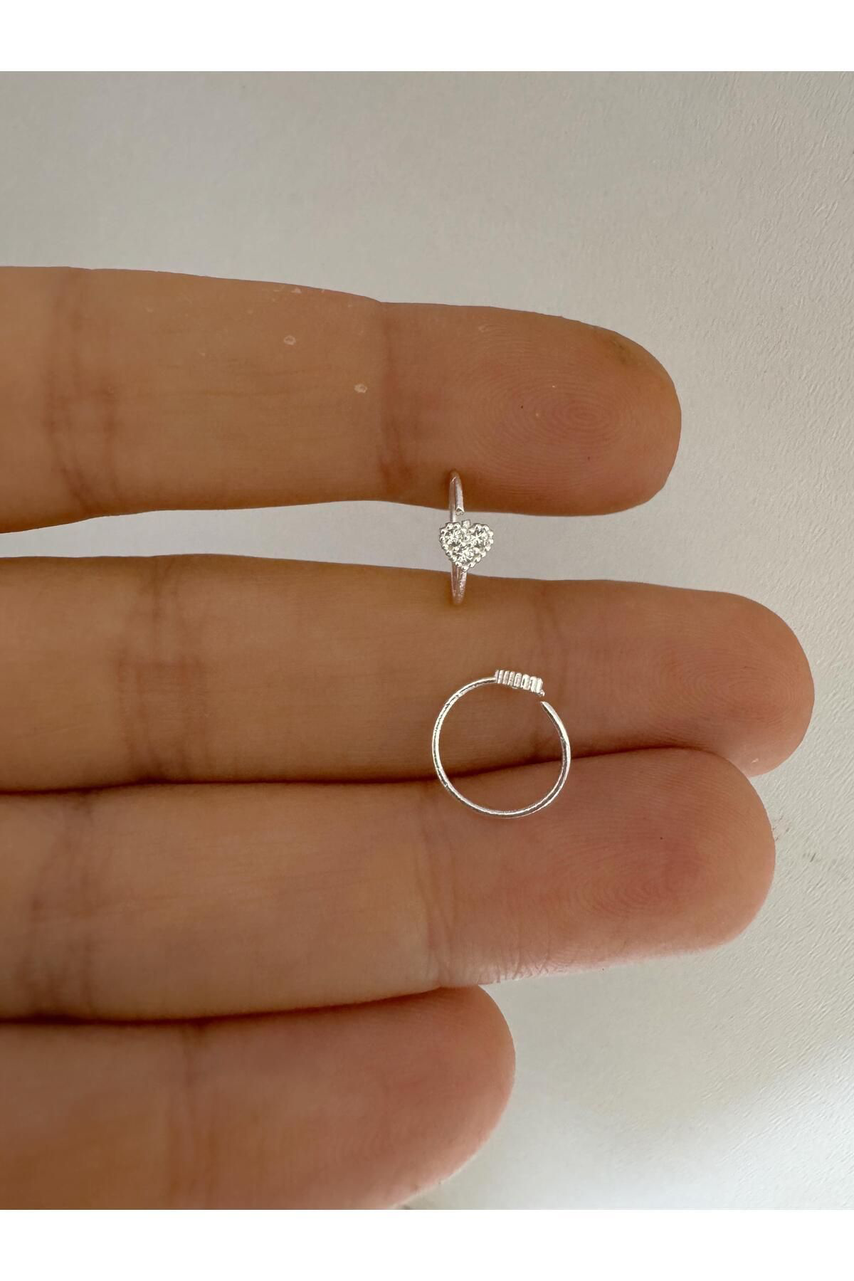 Arescollection 925 Ayar Gümüş Zirkon Taşli  Kalpli Halka  Hizma