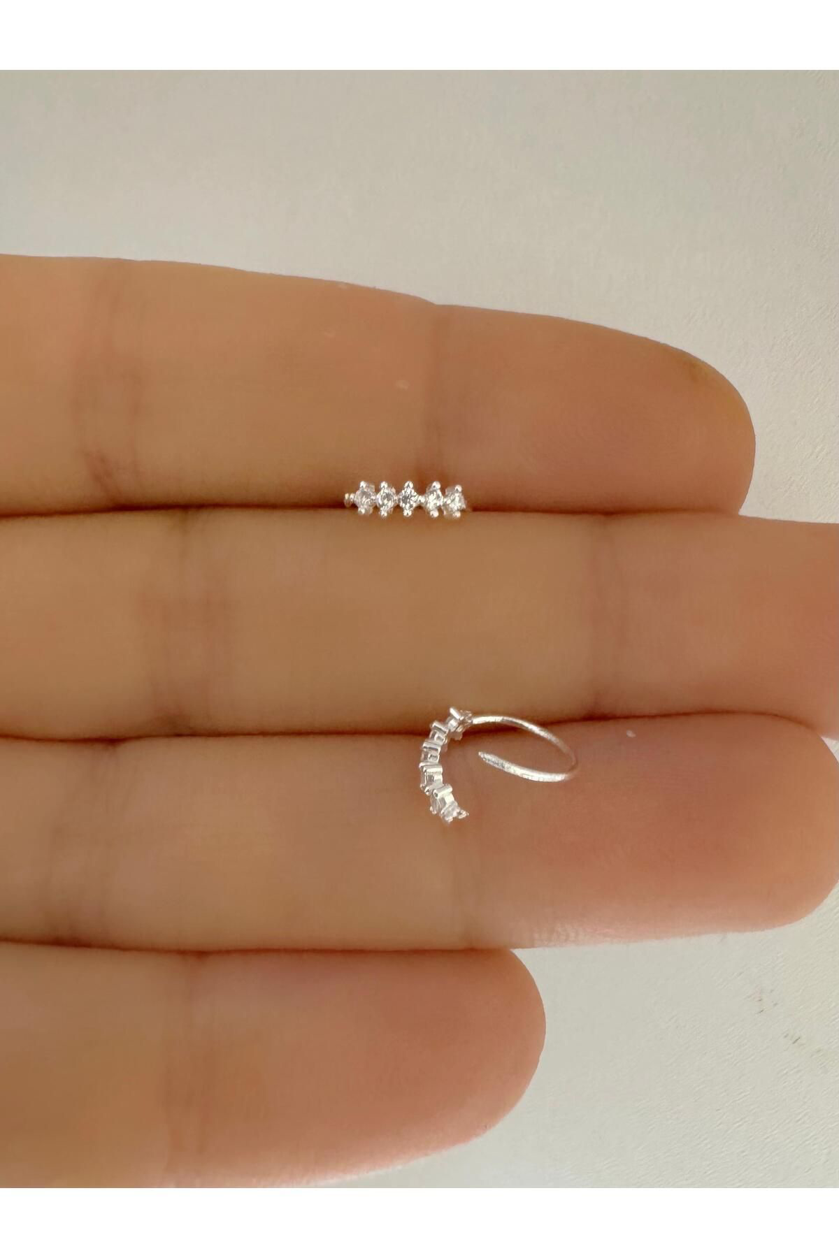 Arescollection 925 Ayar Gümüş Zirkon 5  Taşli  Zarif Halka  Hizma