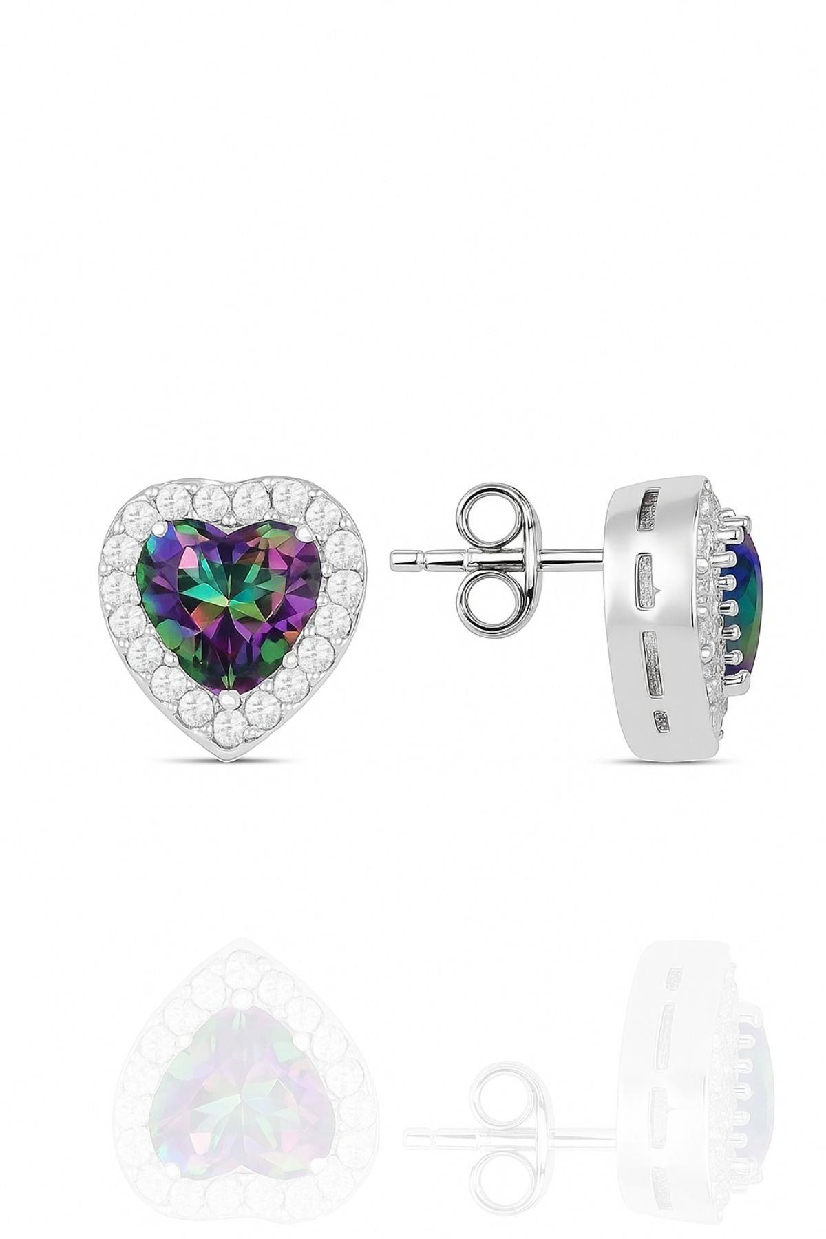 Beyisa 925 Ayar Gümüş Pırlanta Modeli Zirkon Taşlı Kalp Küpe