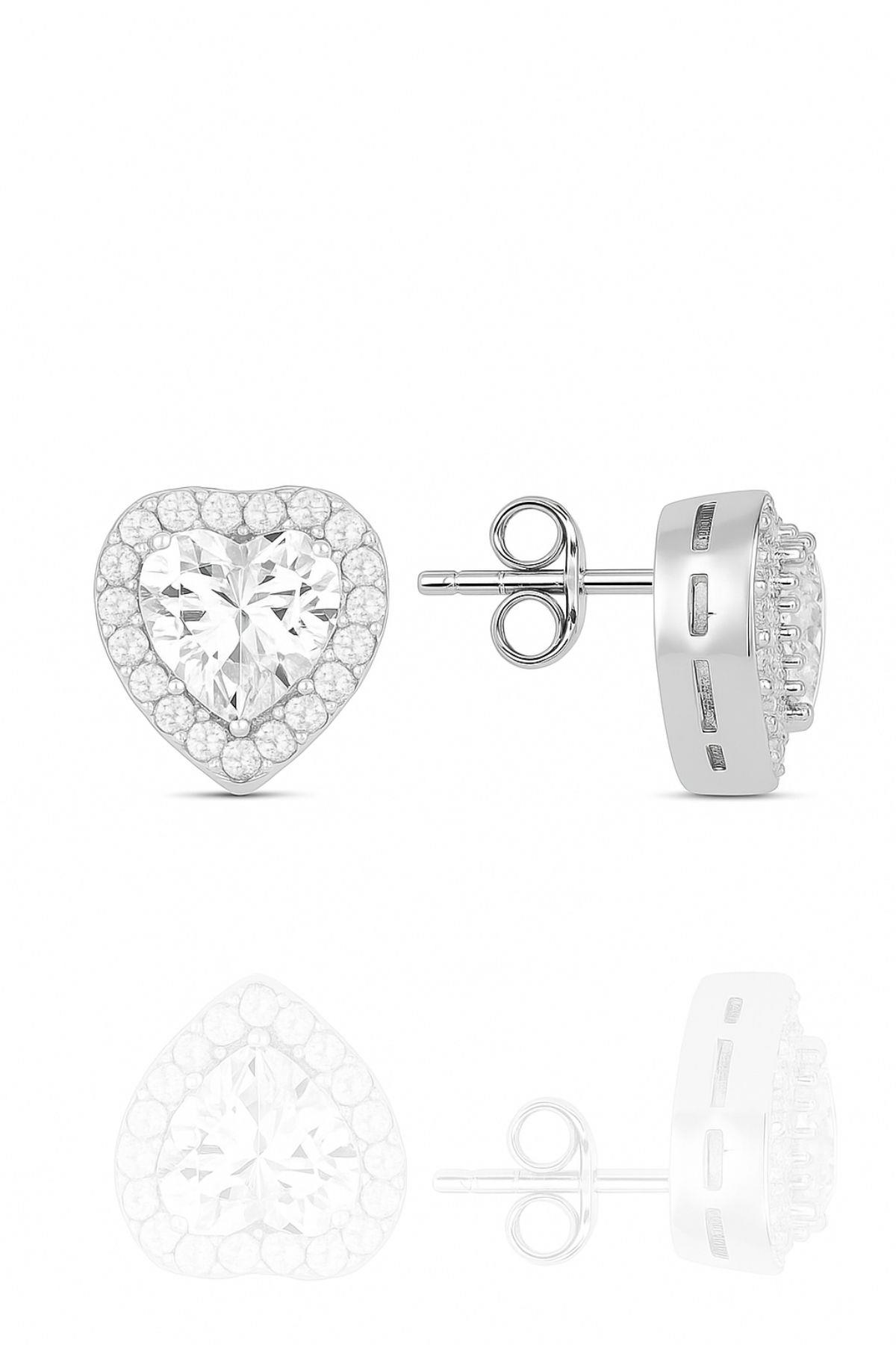 Beyisa 925 Ayar Gümüş Pırlanta Modeli Zirkon Taşlı Kalp Küpe