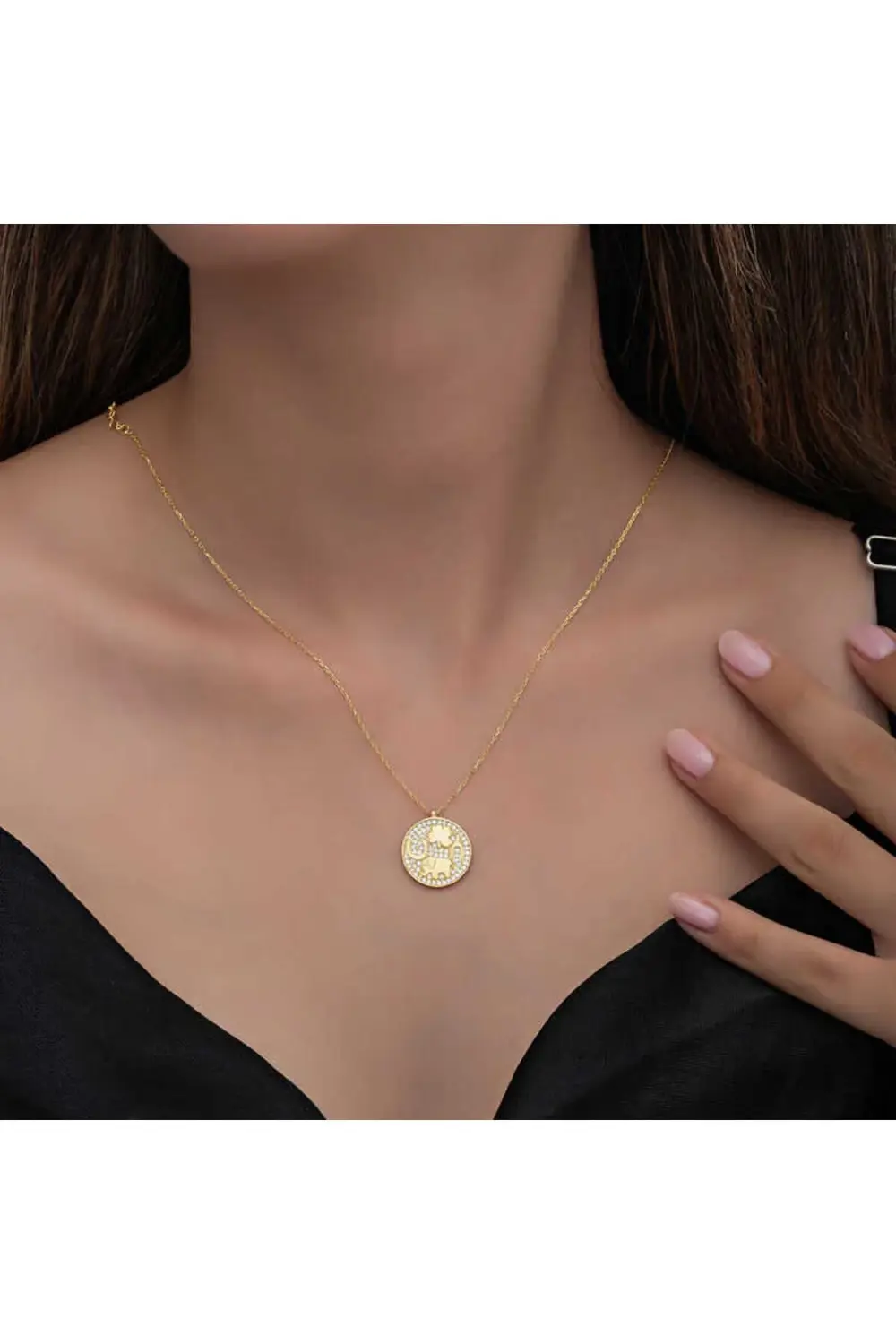 925 Ayar Gümüş Gold Fil Motifli Şans Kadın Kolye