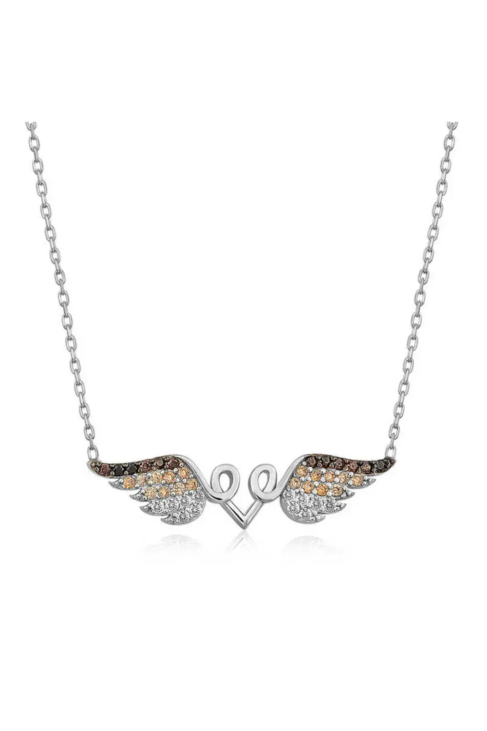 925 Ayar Gümüş Kanatlı Kalp Kadın Gümüş Kolye