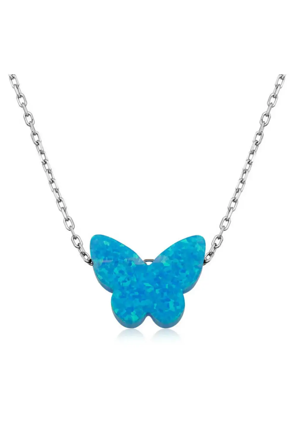 925 Ayar Gümüş Mavi Opal Taş Kelebek Kadın Gümüş Kolye