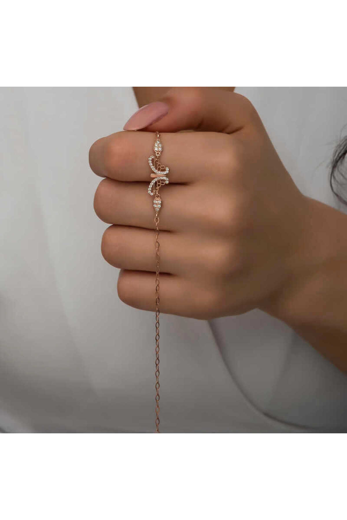 925 Ayar Gümüş Rose Kelebek Kadın Bileklik
