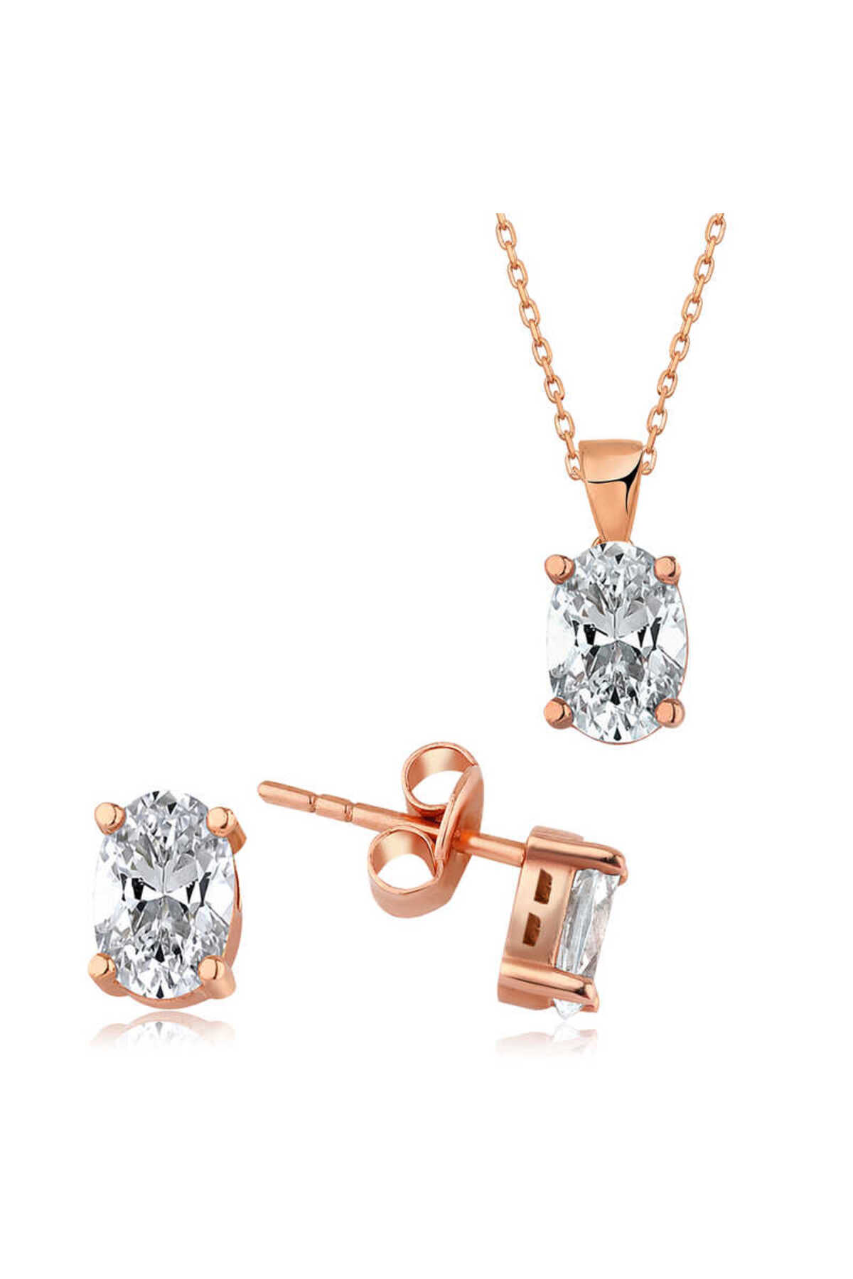 925 Ayar Gümüş Rose Oval Taş İkili Set 925 Ayar Gümüş Rose Oval Taş İkili Set