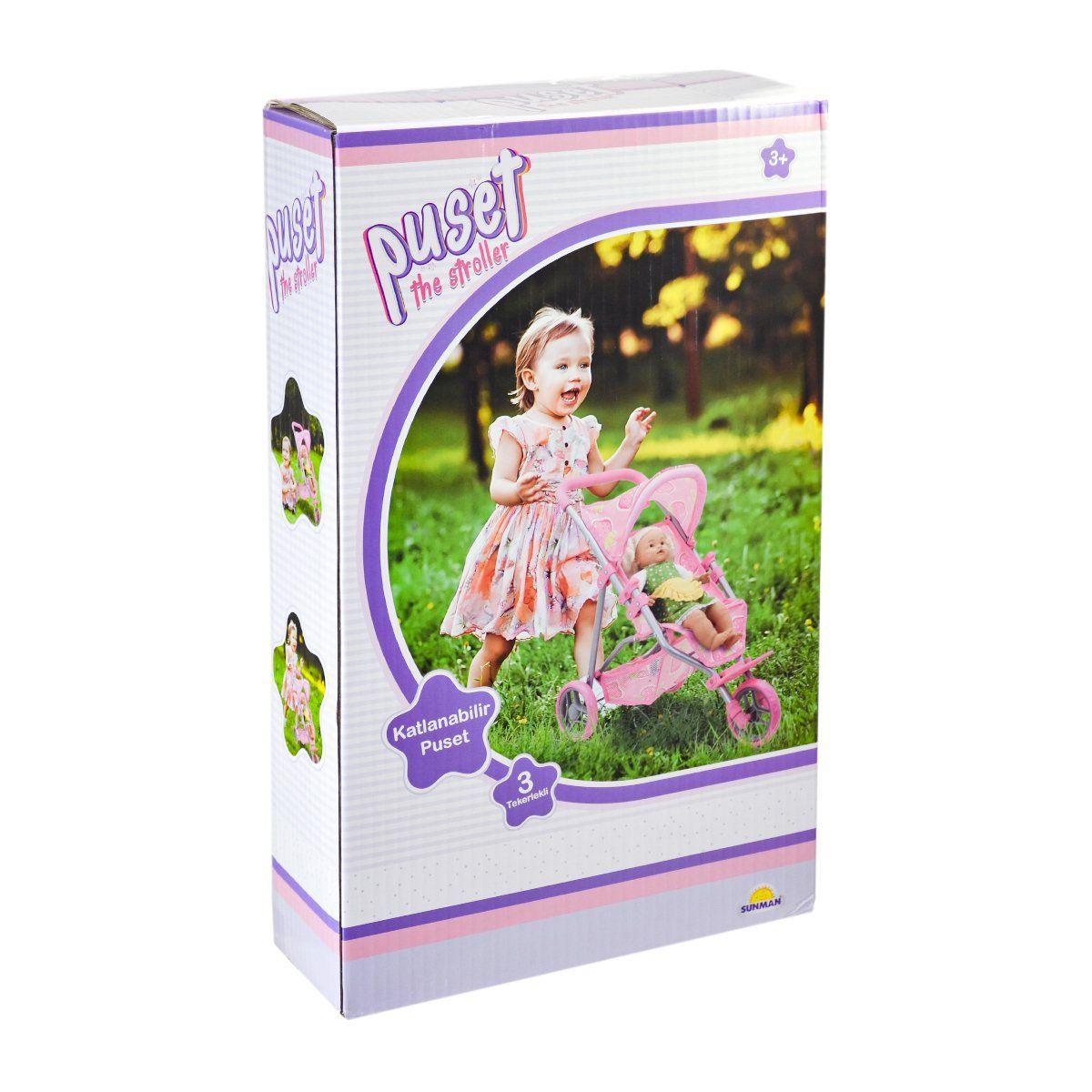 9326C Çilek Desenli, 3 Tekerlekli ve Tenteli Oyuncak Puset -Sunma