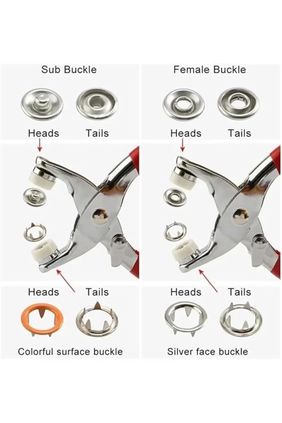 9.5 mm Metal Çıtçıt El Pensesi Seti – Gömlek, Bebek Kıyafetleri, 