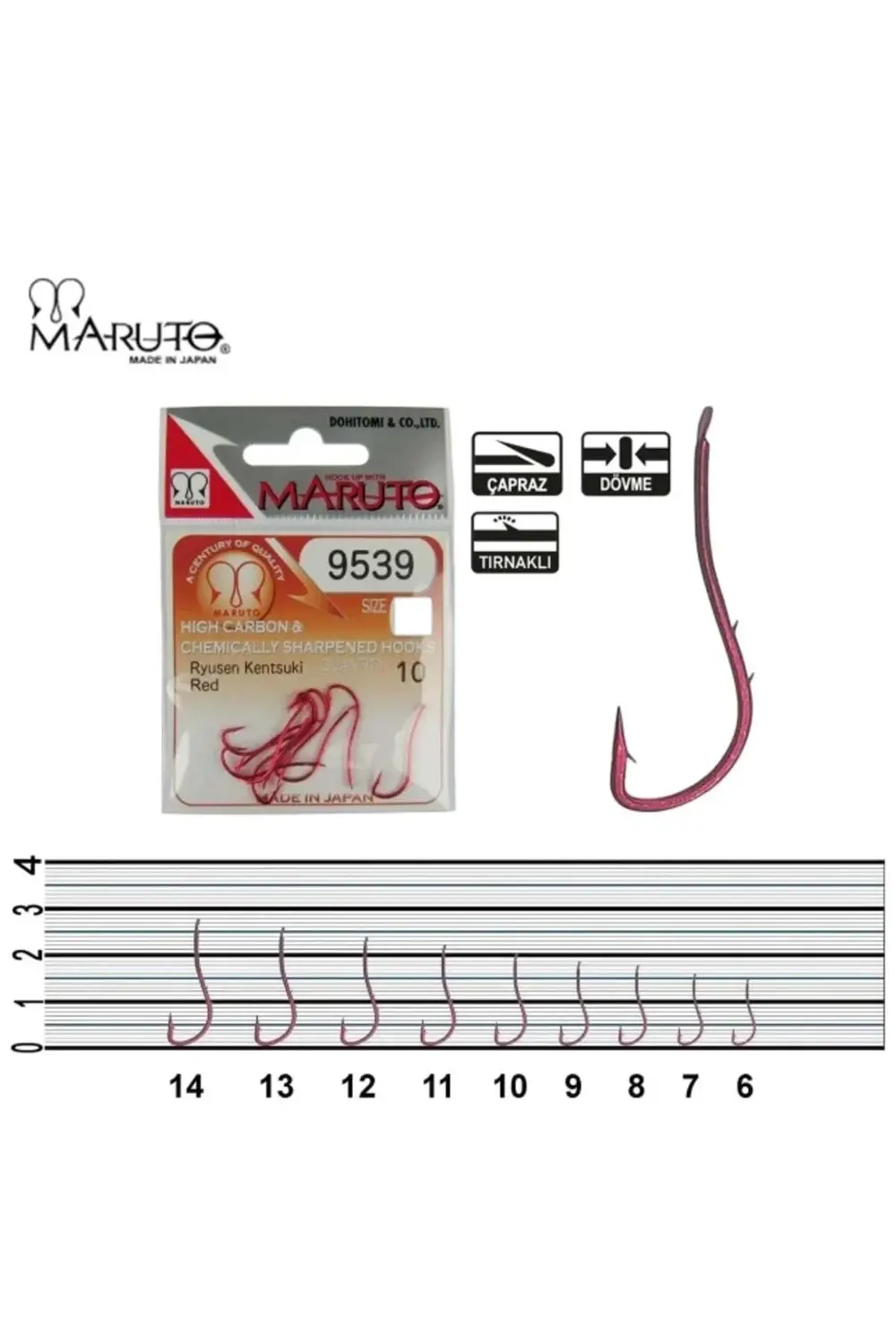 9539 Ryusen Kentsuki 6 Numara 10'lu Paket Kırmızı Çift Tırnak Olt