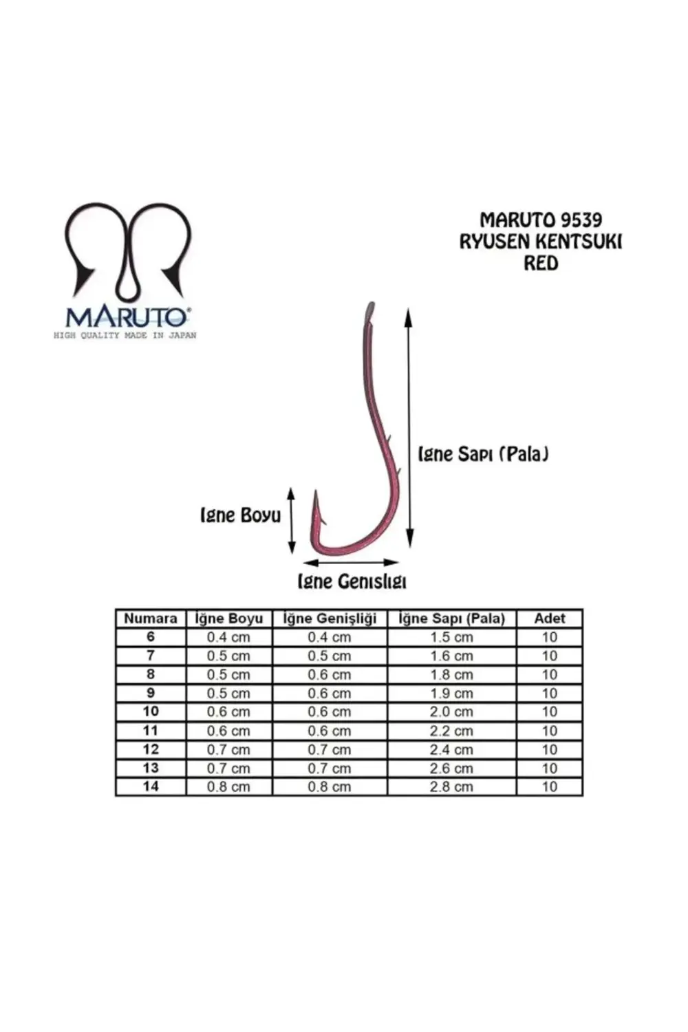 9539 Ryusen Kentsuki 7 Numara 10'lu Paket Kırmızı Çift Tırnak Olt