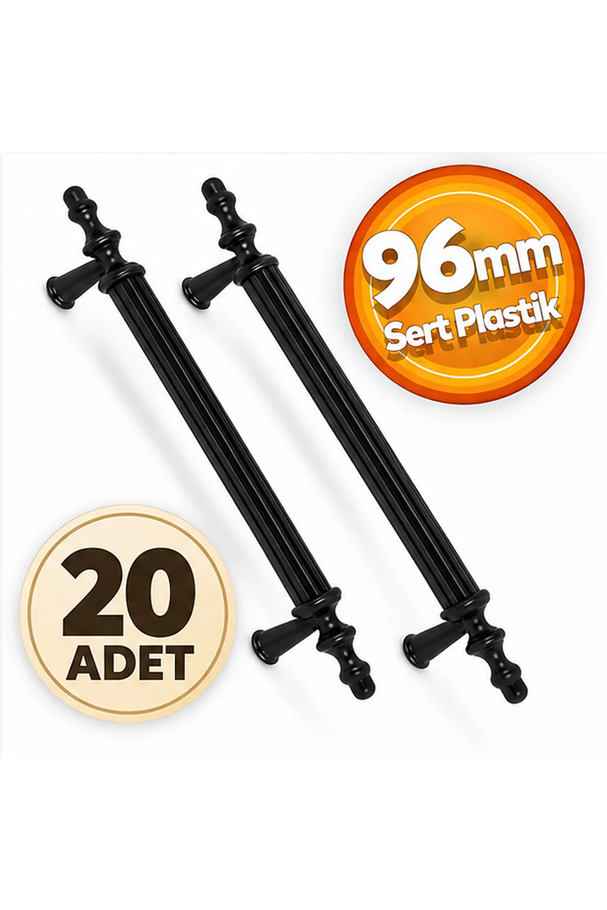 96 mm Dolap Çekmece Mobilya Kulp 20 li SET - Mat Siyah Renk Polimer Sert Plastik