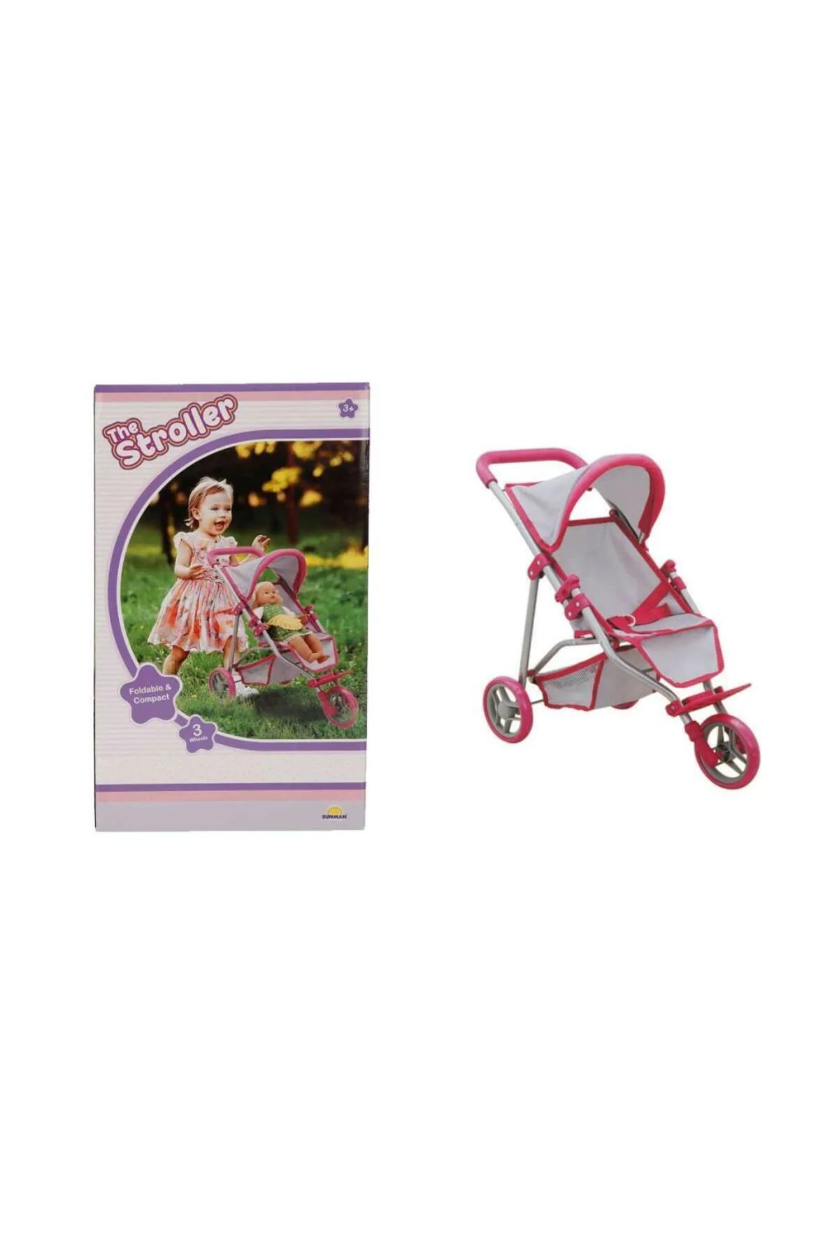 9614 3 Tekerlekli Pembe Gri Puset -NessiWorld