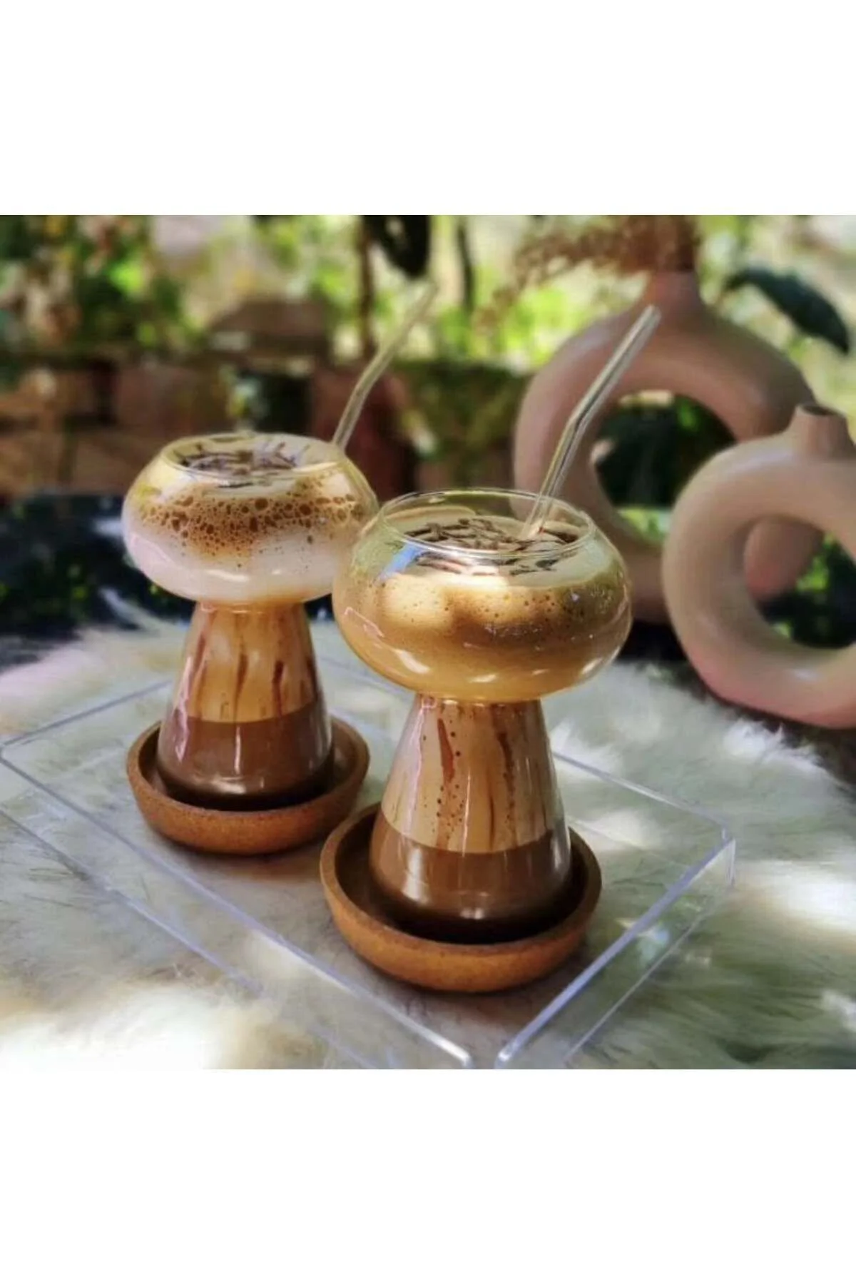 97 Mantar Model Borasilikat Cam Bardak (1 Adet ) ( Pipet Dahil Değildir) Geometrik Cam Turuncu 300