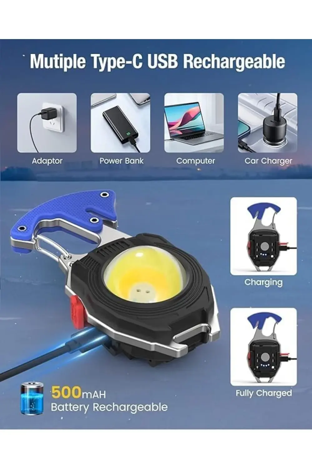 970 Mini Şarjlı Işıldak, Kapak Açacağı, Düdük Özelliği, Vidalama,