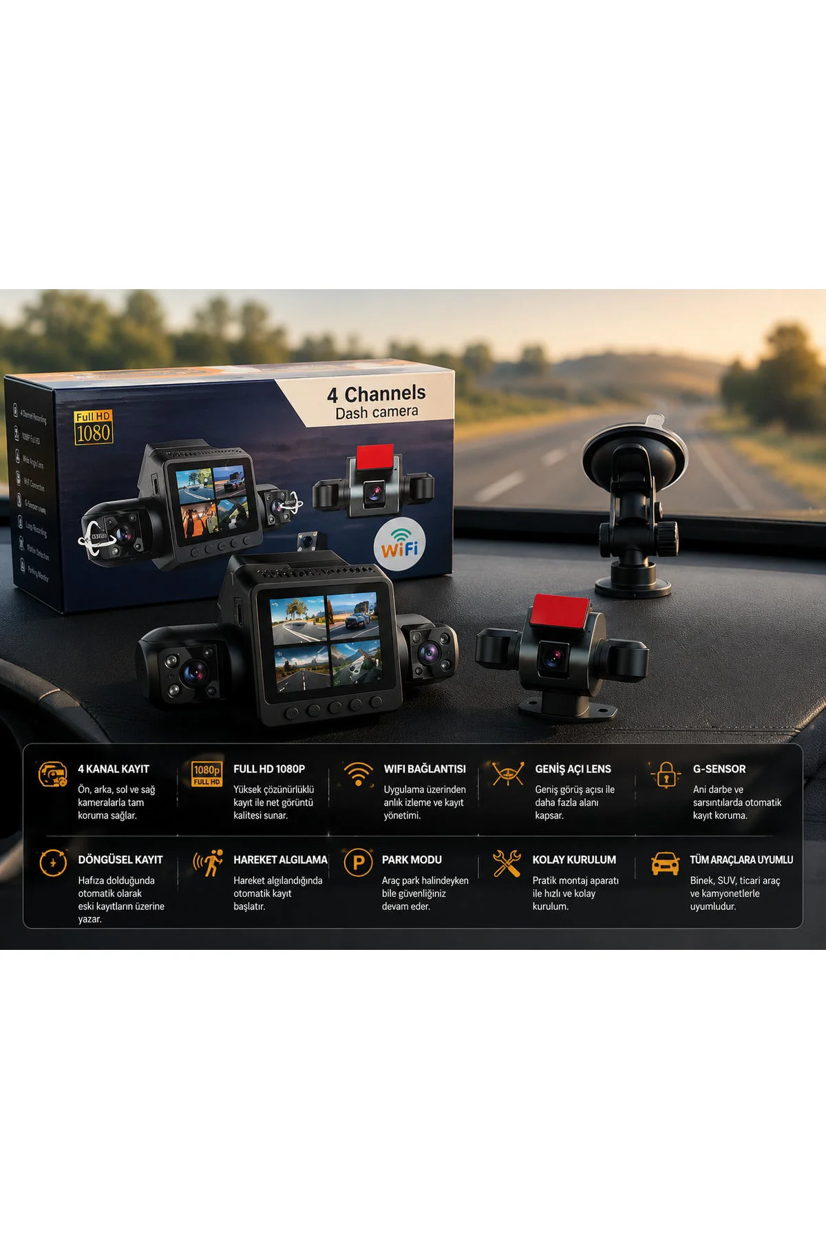 9720 Araç Kamerası - 4 Kamerali Full HD Güvenlik Sistemi