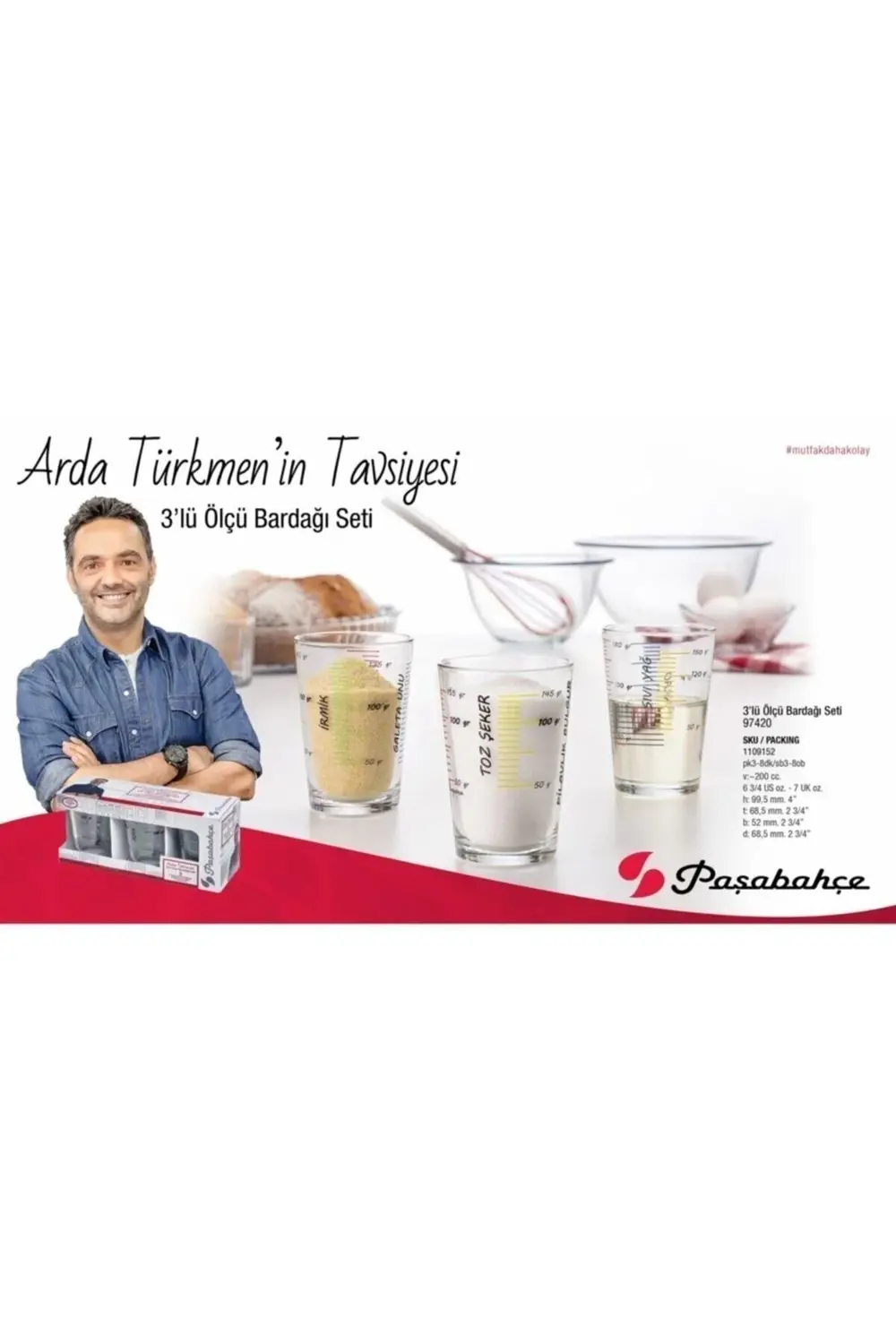 97420 Arda Türkmen 3 lü Ölçü Bardağı Seti - 200 ml