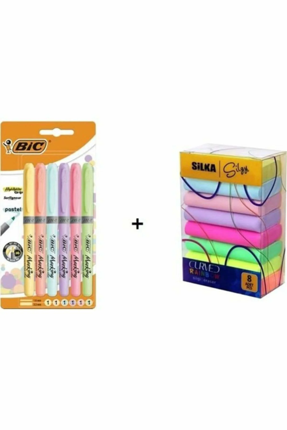 992561 Fosforlu Kalem Brite Liner Grip Pastel 6'lı + Silka Curved