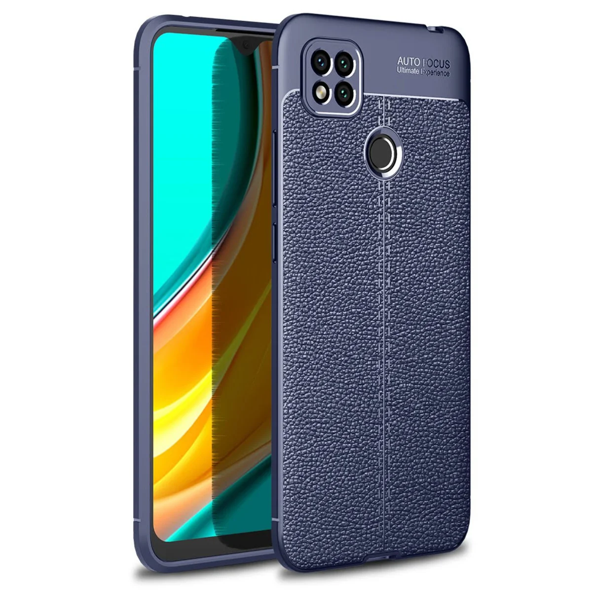 9C Kılıf Auto Focus Kapak - Lacivert TPU Deri Dokulu Telefon Kılıfı