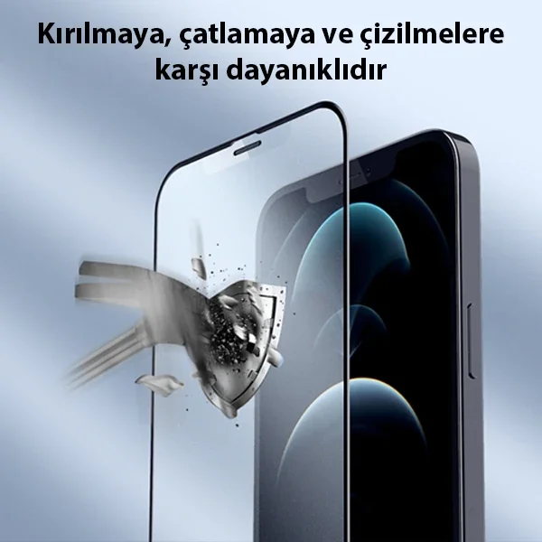 9D Full Cam Ekran Koruyucu iPhone 12 Pro Max - Darbeye Dayanıklı
