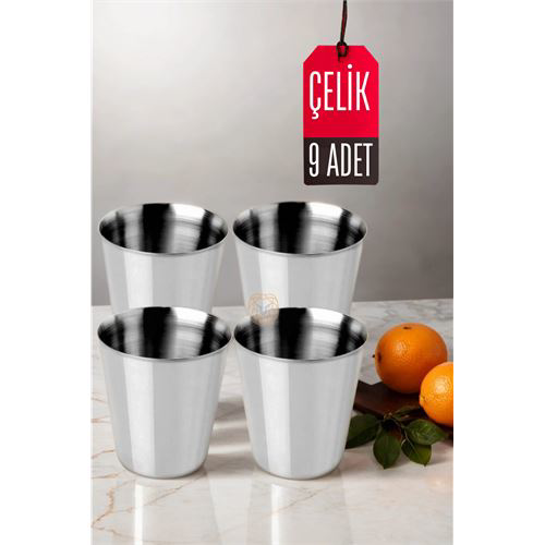 9'lu Paslanmaz Çelik Bardak – Kamp, Piknik ve Mutfak İçin Dayanık