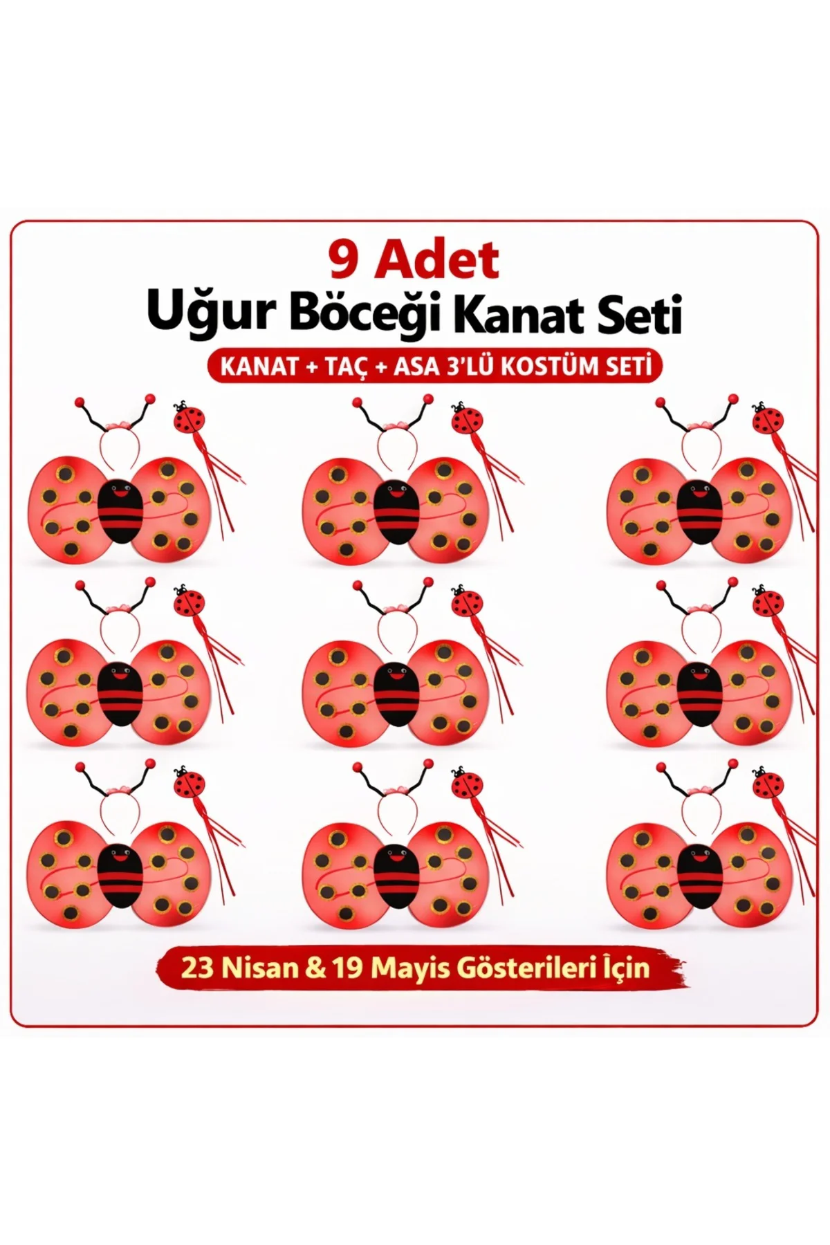 9’lu Uğur Böceği Kostüm Seti – Kanat Taç Asa