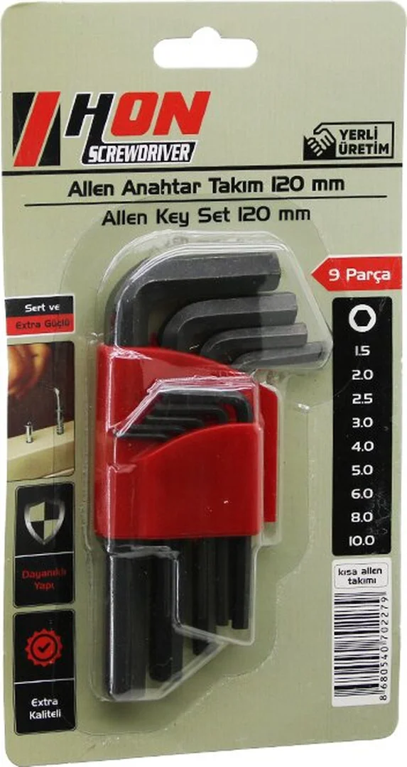 9pcs Siyah Kısa - Düz 120mm Alyan Allen Anahtar Takımı Brkt-70227