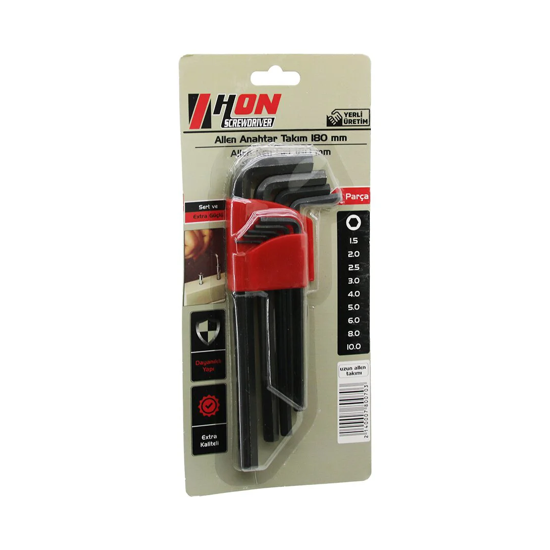 9PCS Siyah Uzun - Düz 180MM Alyan Allen Anahtar Takımı BRKT-800703