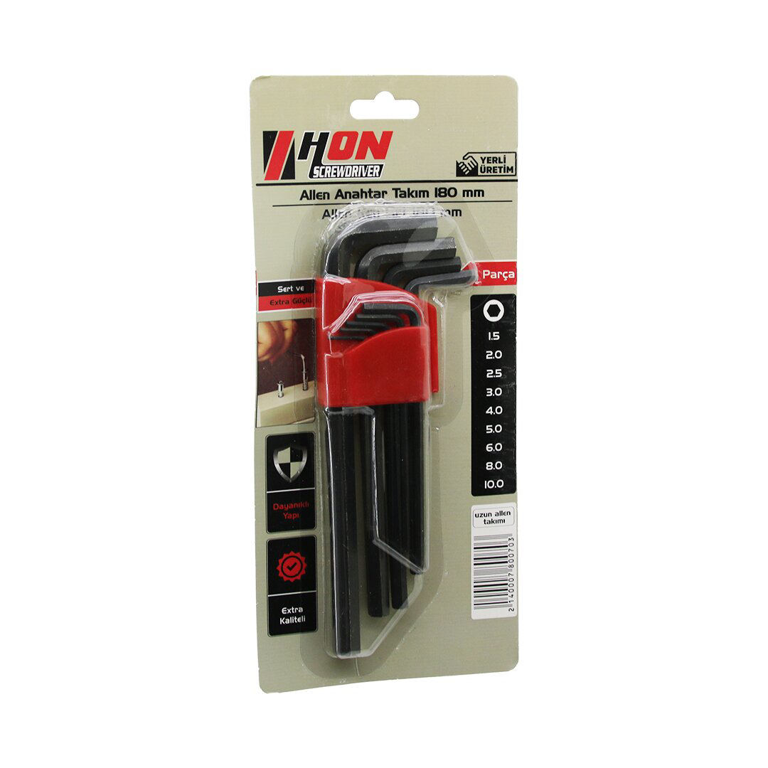 9PCS SİYAH UZUN - DÜZ 180MM ALYAN ALLEN ANAHTAR TAKIMI BRKT-80070
