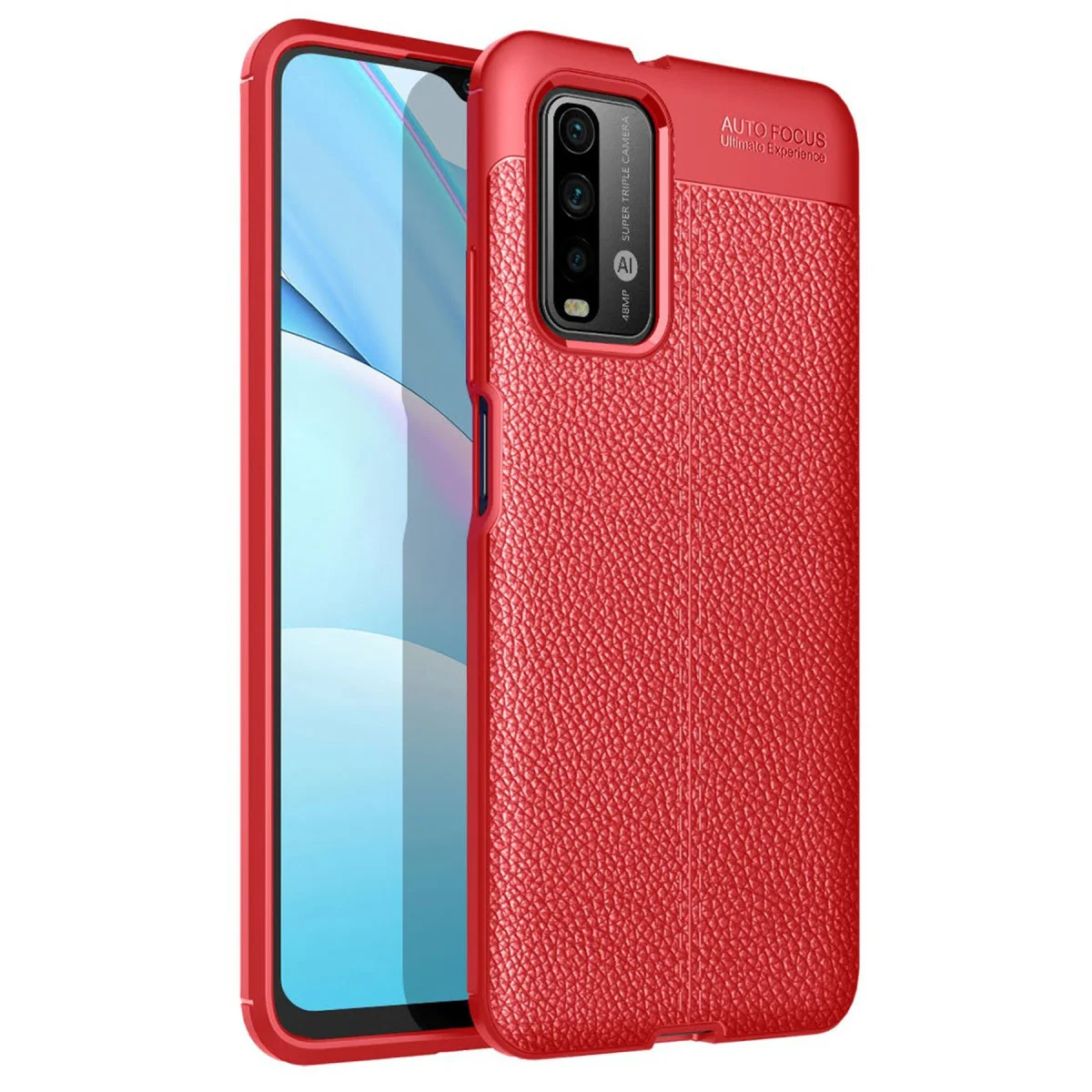 9T Auto Focus Kılıf - Kırmızı TPU Deri Dokulu Korumalı Telefon Kılıfı