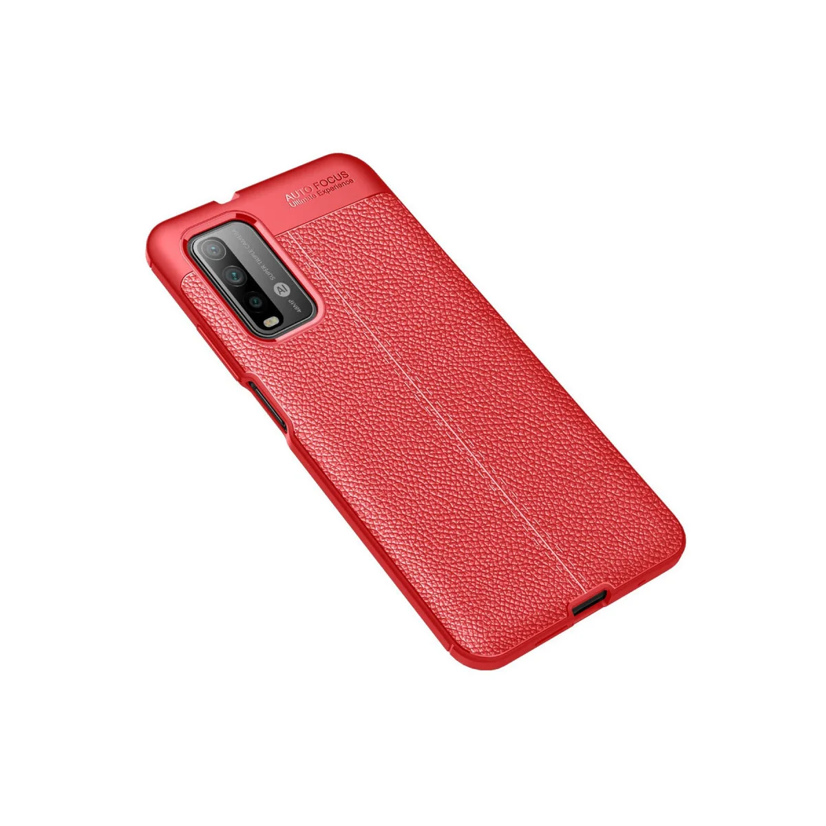 9T Auto Focus Kılıf - Kırmızı TPU Deri Dokulu Korumalı Telefon Kılıfı