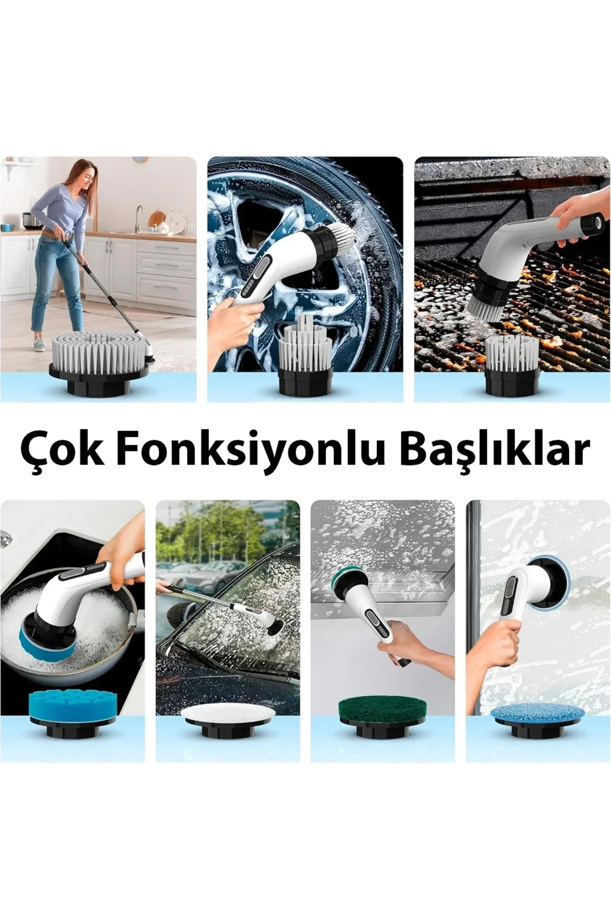 9'u 1 Arada Çok Amaçlı Kablosuz Şarjlı Tezlik Fırçası IP67 Yıkanabilir Başlık 9'u 1 Arada Çok Amaçlı Kablosuz Şarjlı Tezlik Fırçası IP67 Yıkanabilir Başlık