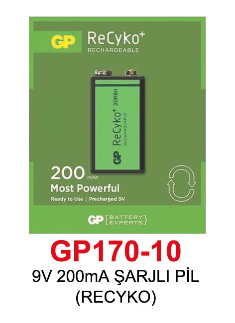 9V 200mA ŞARJLI PİL (RECYKO) 9V 200mA ŞARJLI PİL (RECYKO)