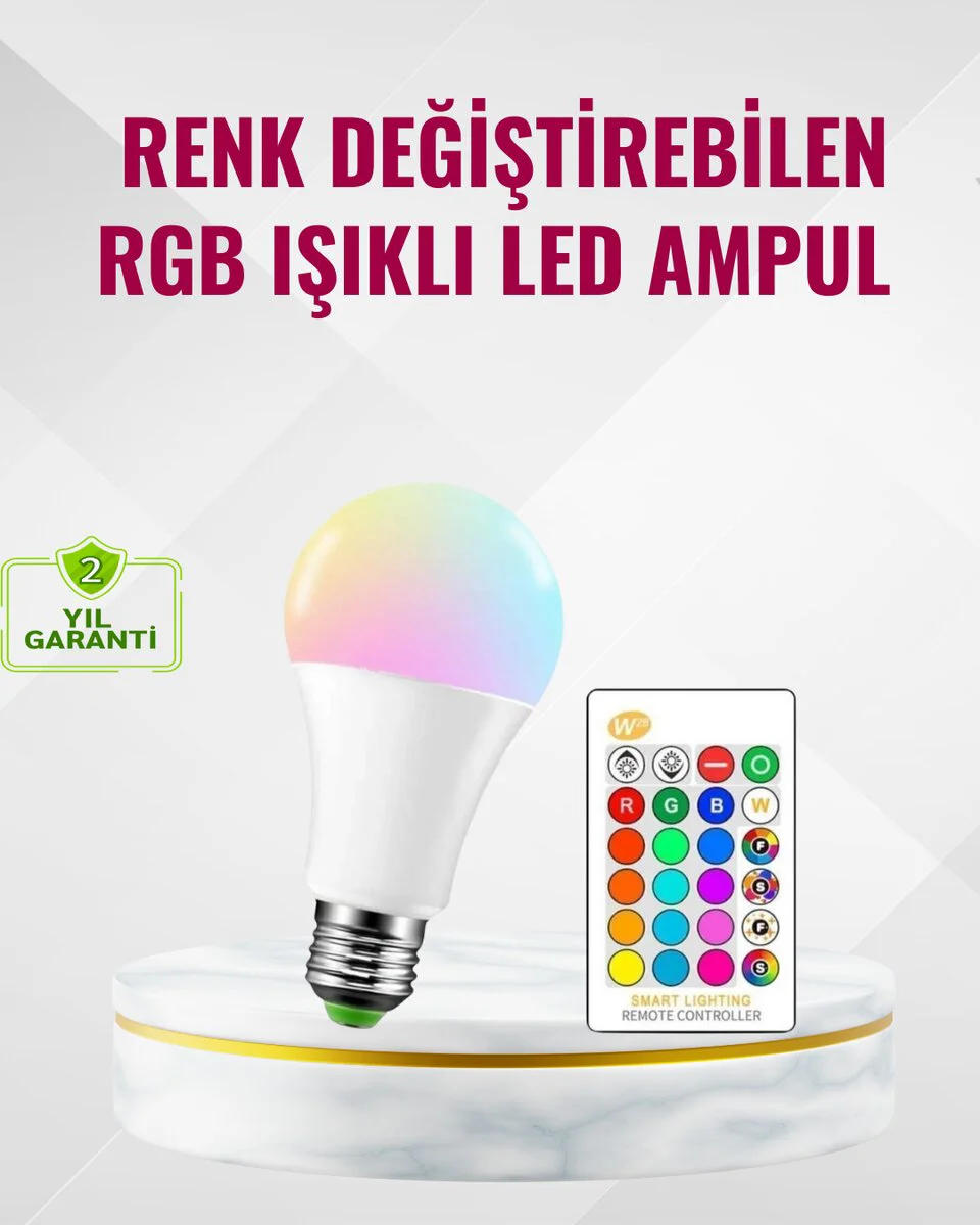 9W Akıllı LED Ampul - RGBW 16 Milyon Renk, Wi-Fi Kontrollü, Düşük Enerji