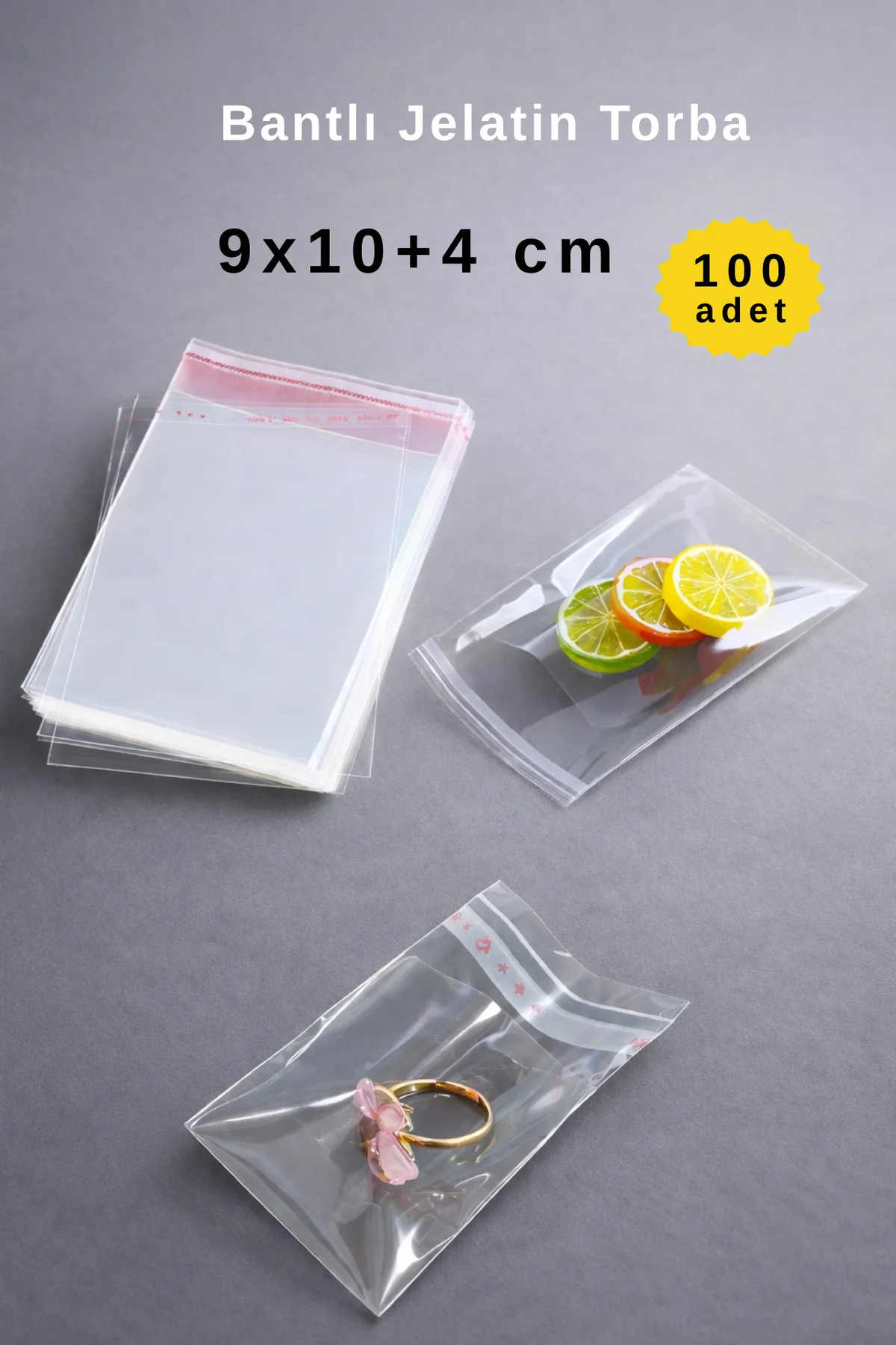 9x10+4 cm Bantlı Şeffaf Jelatin Torba - 100 Adet - Dayanıklı Yırt 9x10+4 cm Bantlı Şeffaf Jelatin Torba - 100 Adet - Dayanıklı Yırt