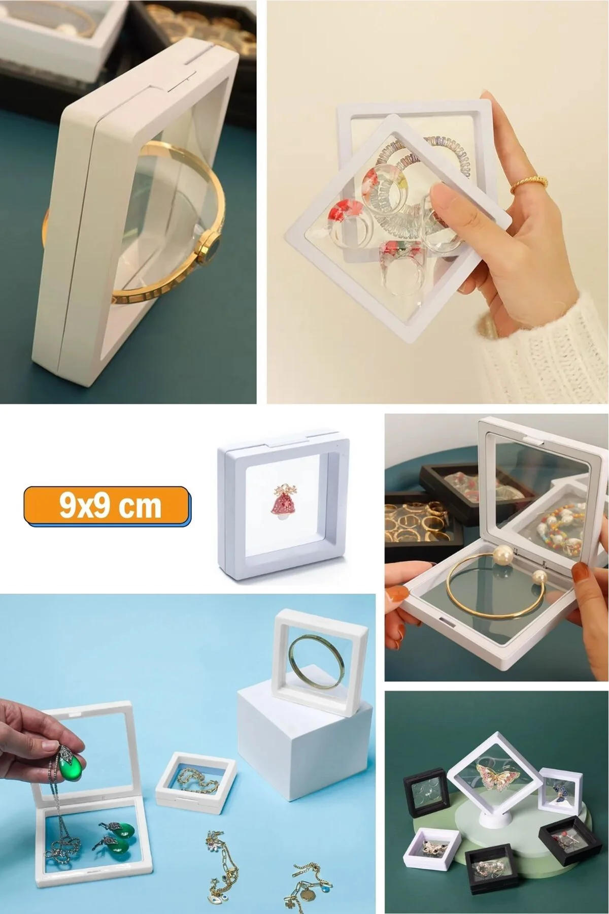 9x9 cm Standlı 3D Takı Ziynet Hatıra Koleksiyon Saklama Kutusu Şe