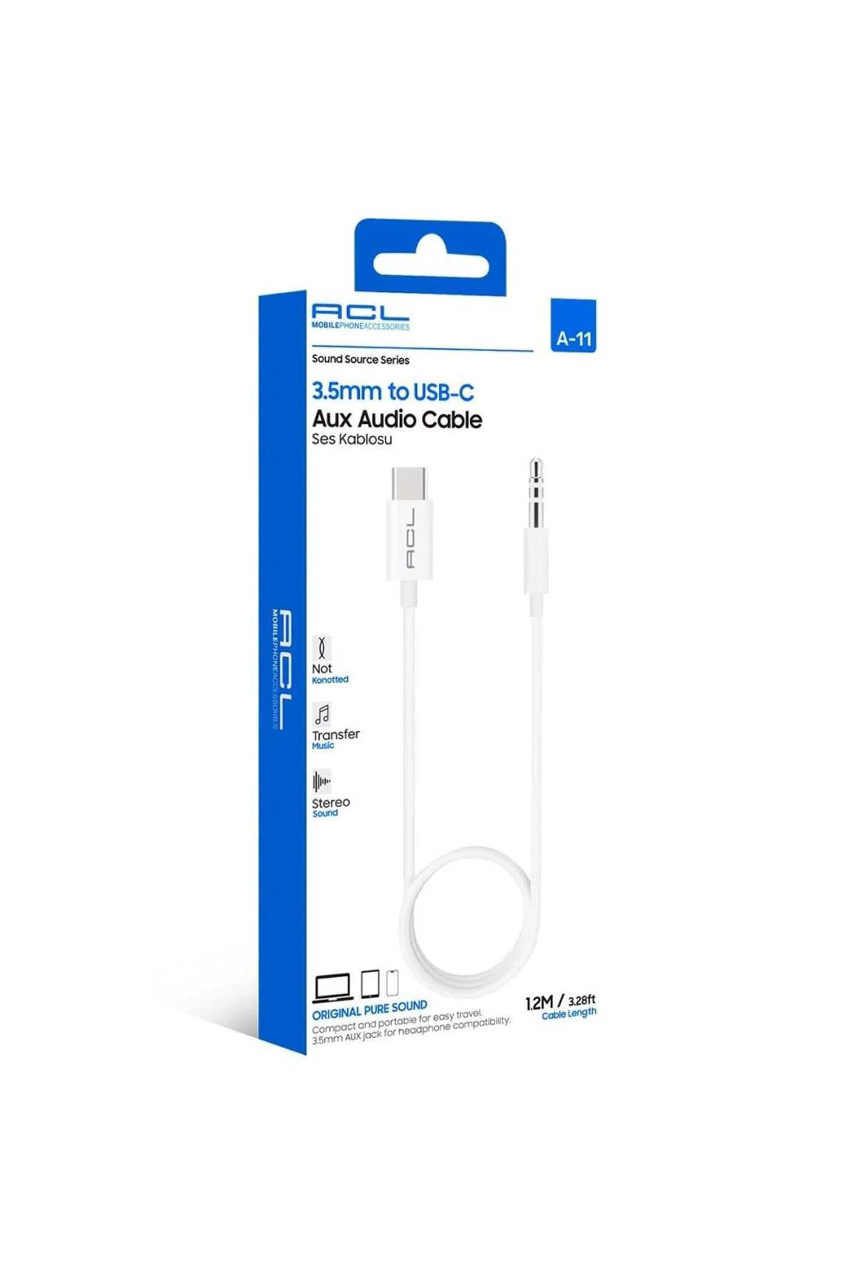 A-11 1.2 Metre 3.5mm to Type-C (USB-C) Düğümlenmez Premium Aux Se
