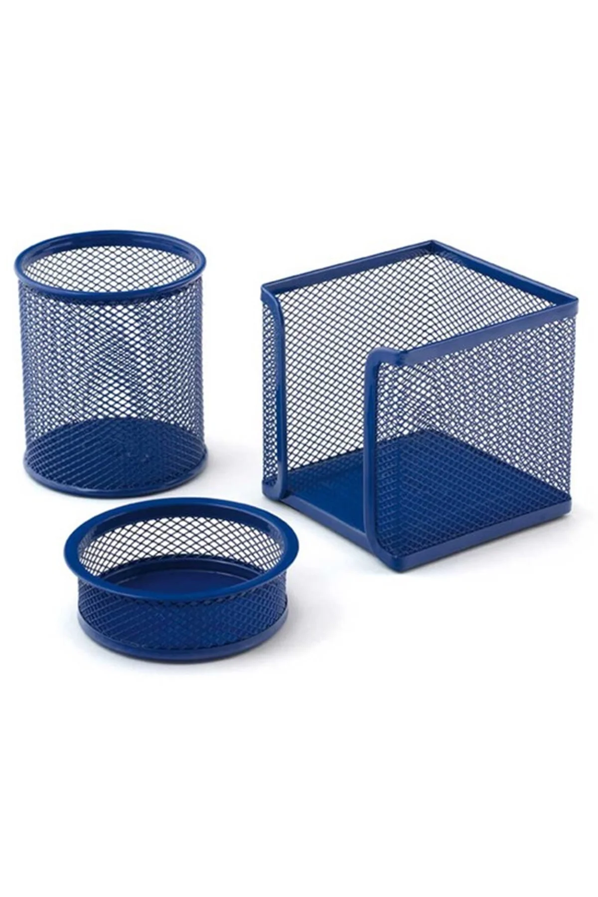A Seti Ataşlık-kağıtlık-kalemlik 3 Lü Metal Perforeli Lacivert 50
