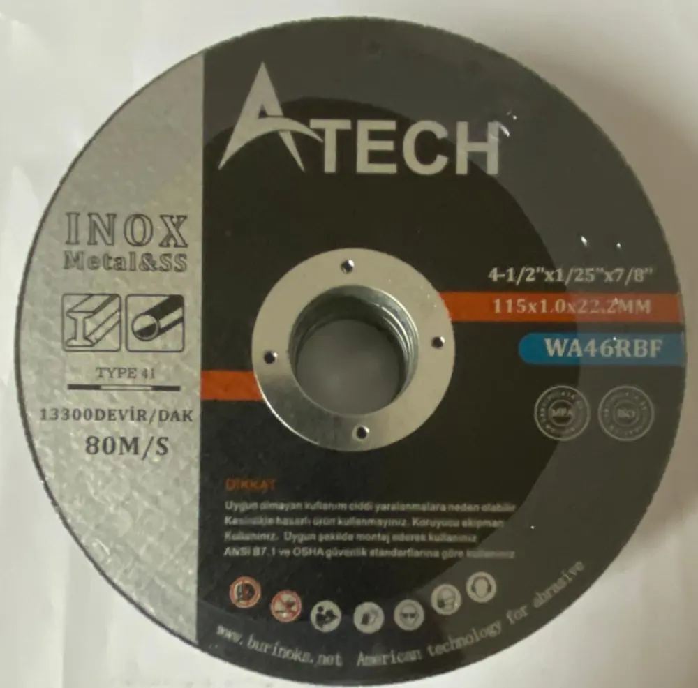 A TECH İNOX KESİCİ DİSK TAŞ 115X1.0X22.2mm 5 ADET A TECH İNOX KESİCİ DİSK TAŞ 115X1.0X22.2mm 5 ADET
