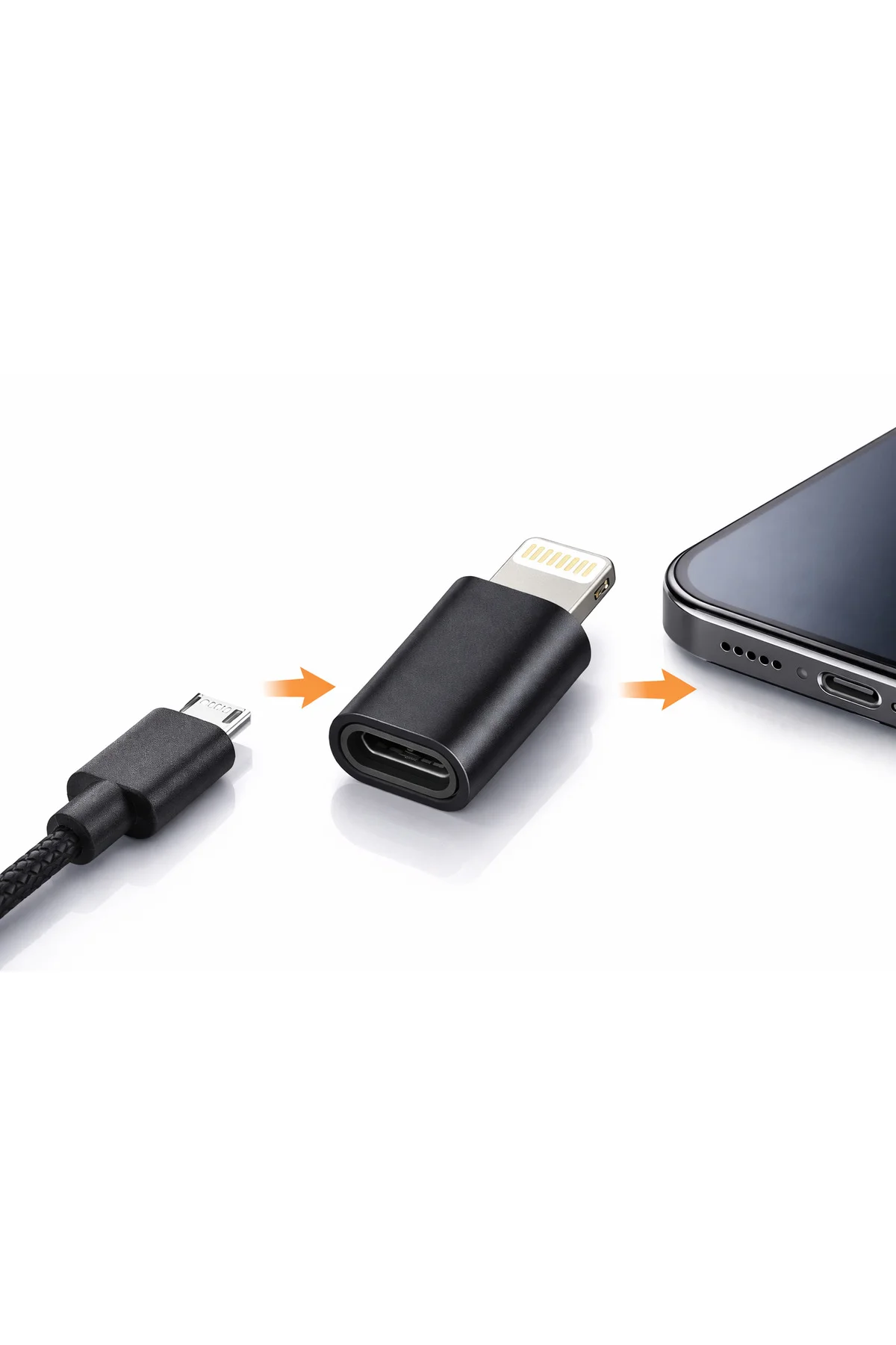 A04S Uyumlu Android Micro USB Şarj Kablosunu Lightning e Çevirici
