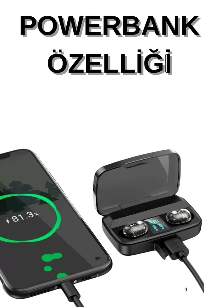 A10s Kablosuz TWS Kulaklık - Bluetooth 5.0, 1800mAh Şarj Kutusu ve Stereo Ses