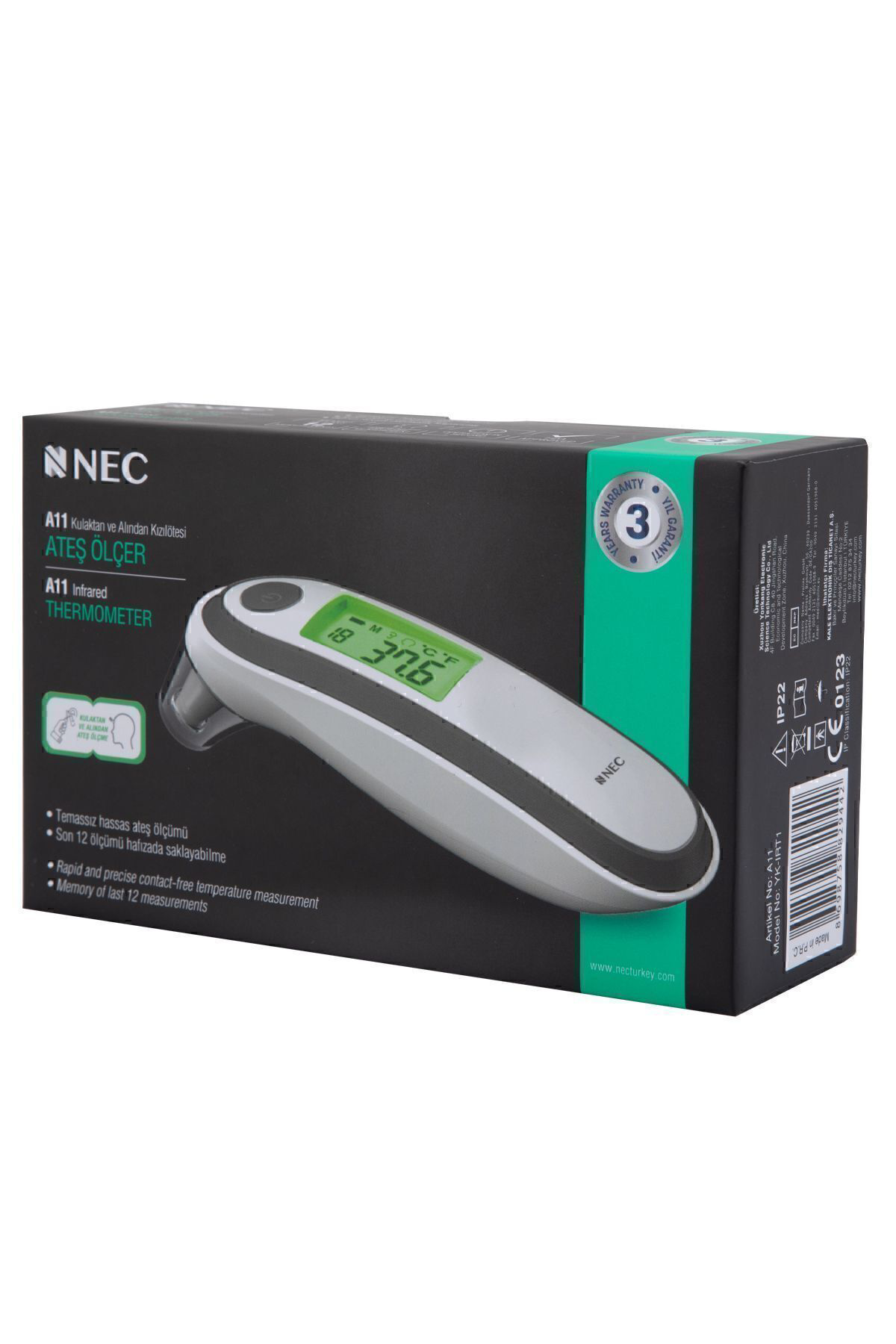 Nec A11 Geniş Ekranli Kulaktan Ve Alindan Dijital Temassiz Ateş Ölçer