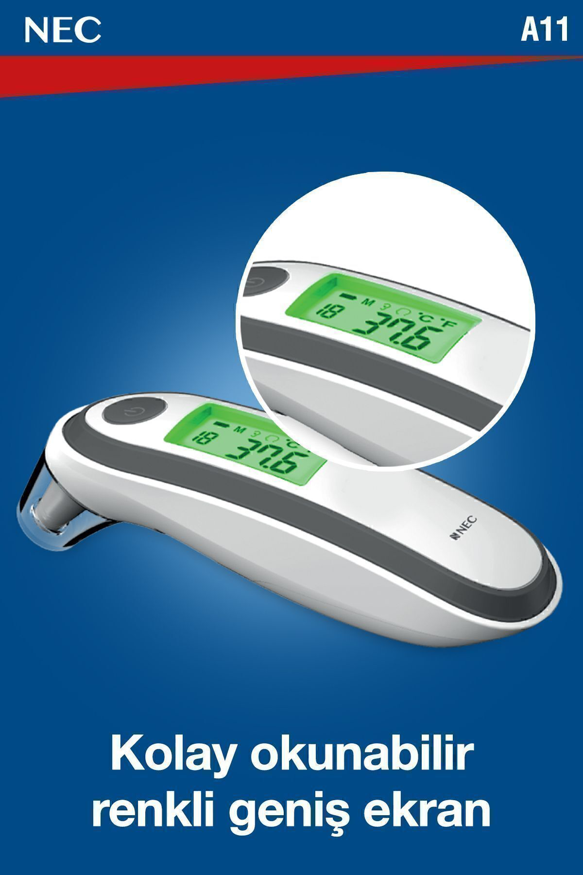 Nec A11 Geniş Ekranli Kulaktan Ve Alindan Dijital Temassiz Ateş Ölçer